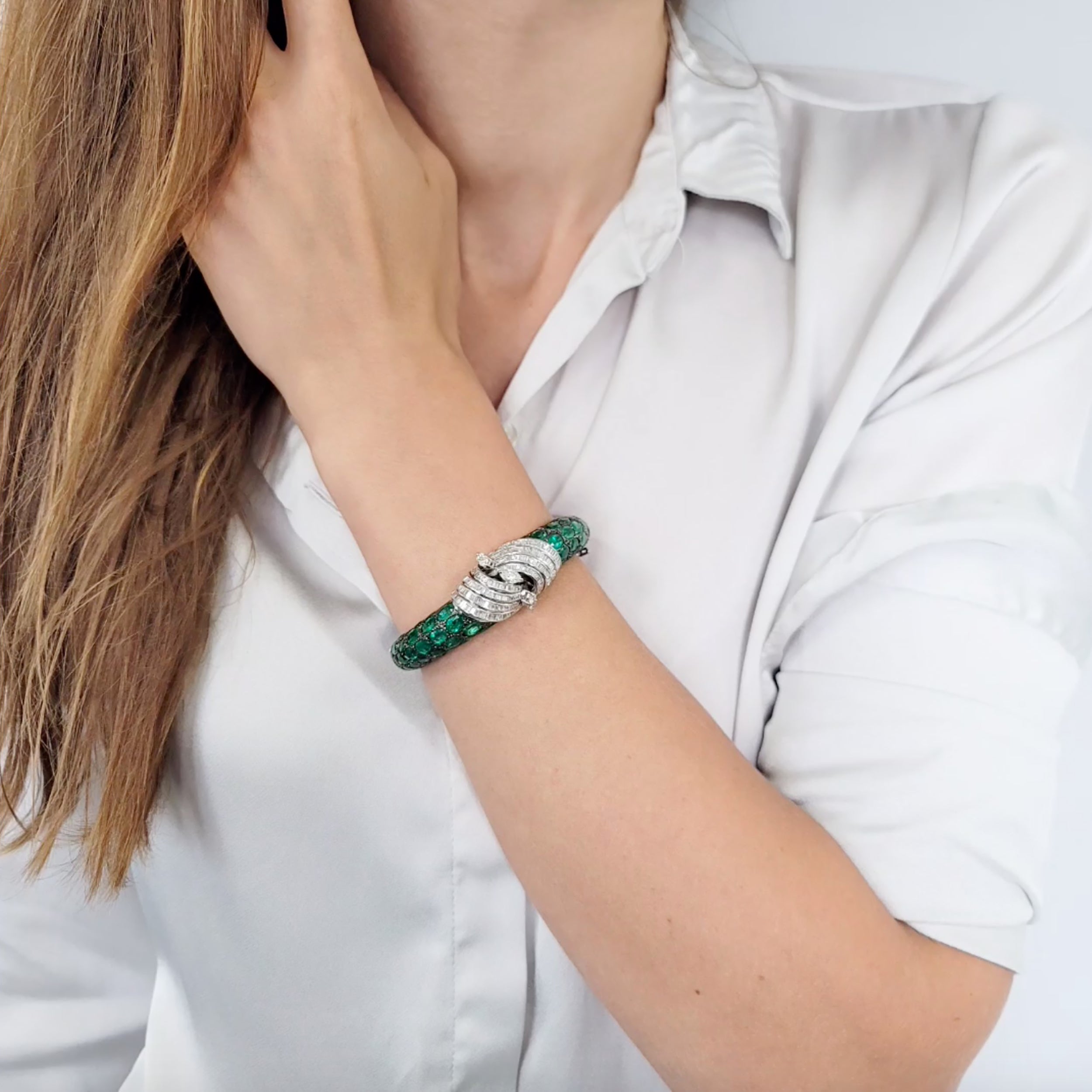 25ct Emerald & 3.10ct Diamond Bangle Bracelet