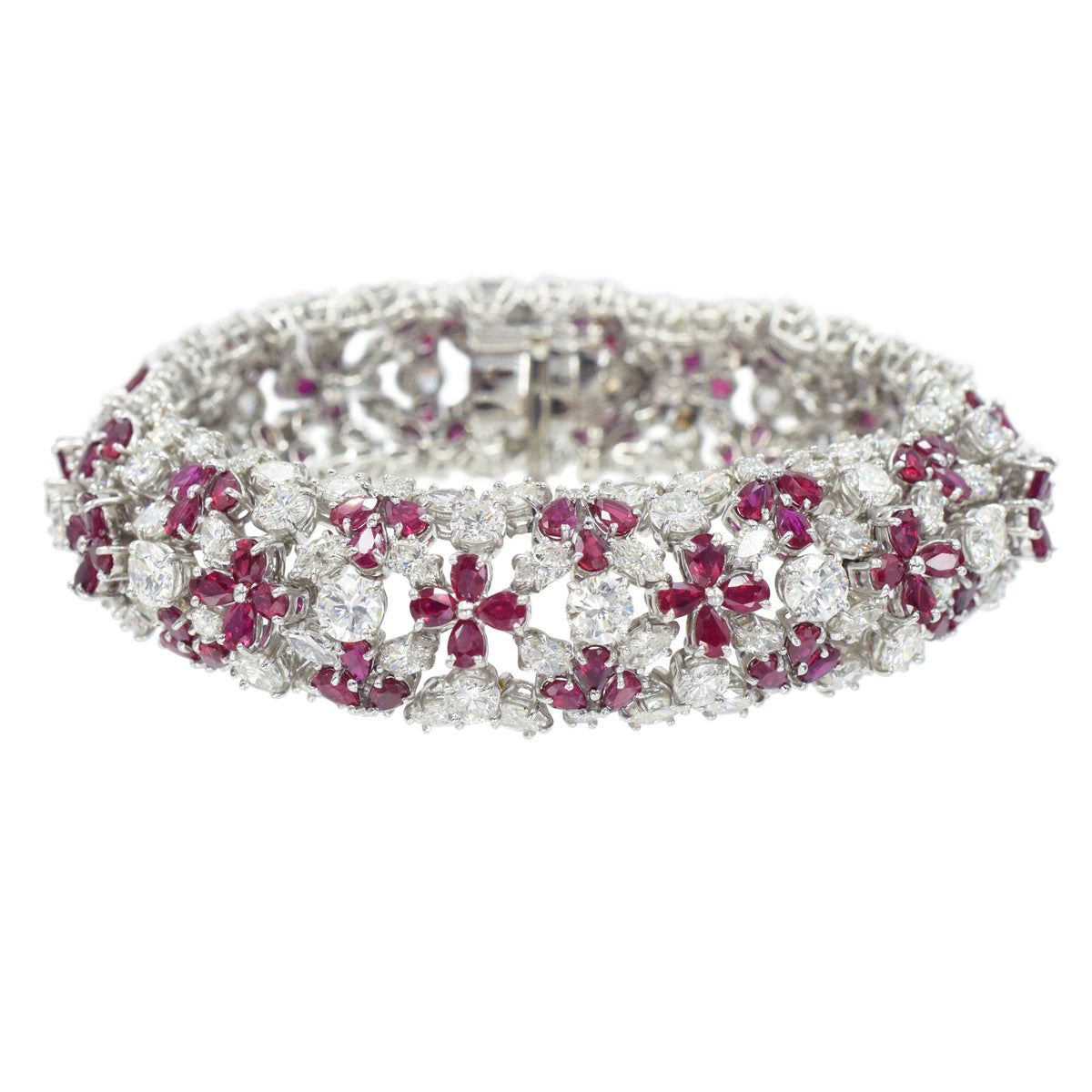 Harry Winston Vintage Diamond & Ruby Bracelet In Platinum
