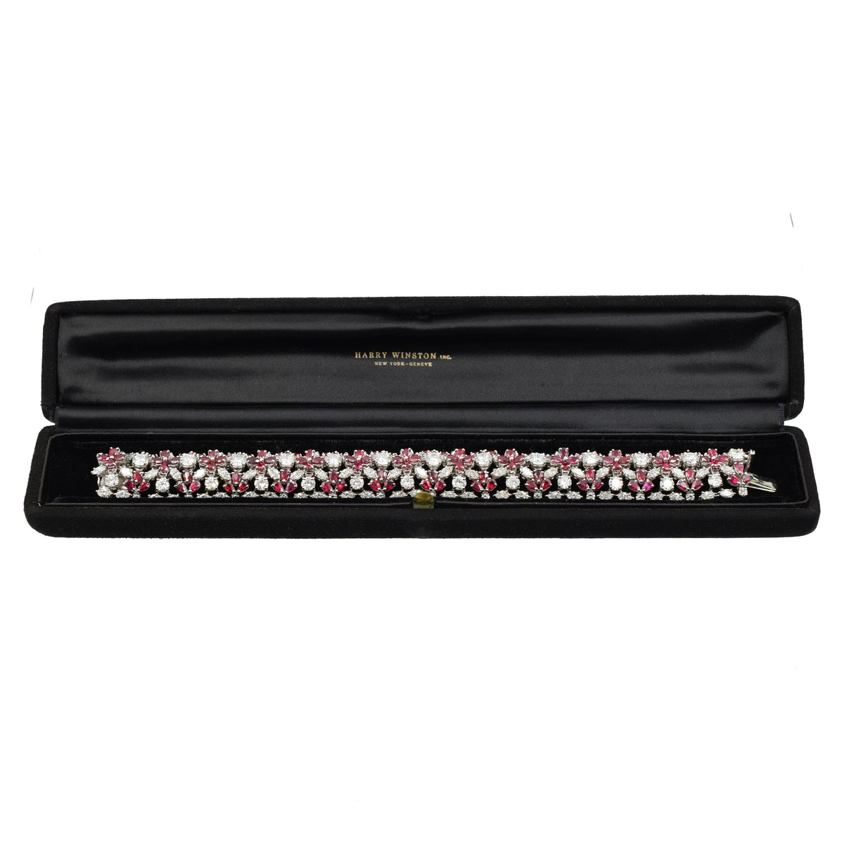 Harry Winston Vintage Diamond & Ruby Bracelet In Platinum