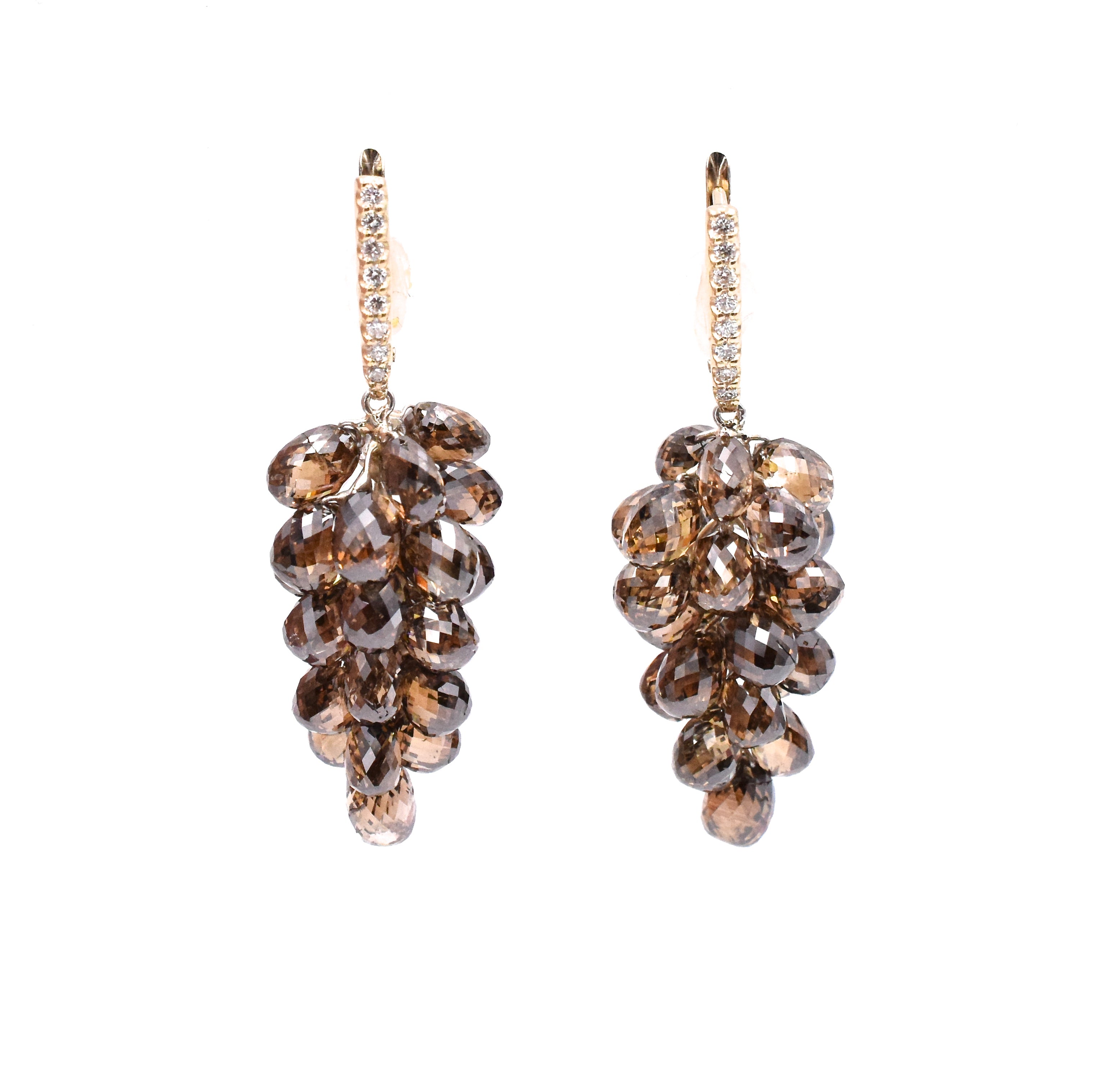 45.75ct Briolette Cognac Diamond Earrings In 18k Yellow Gold