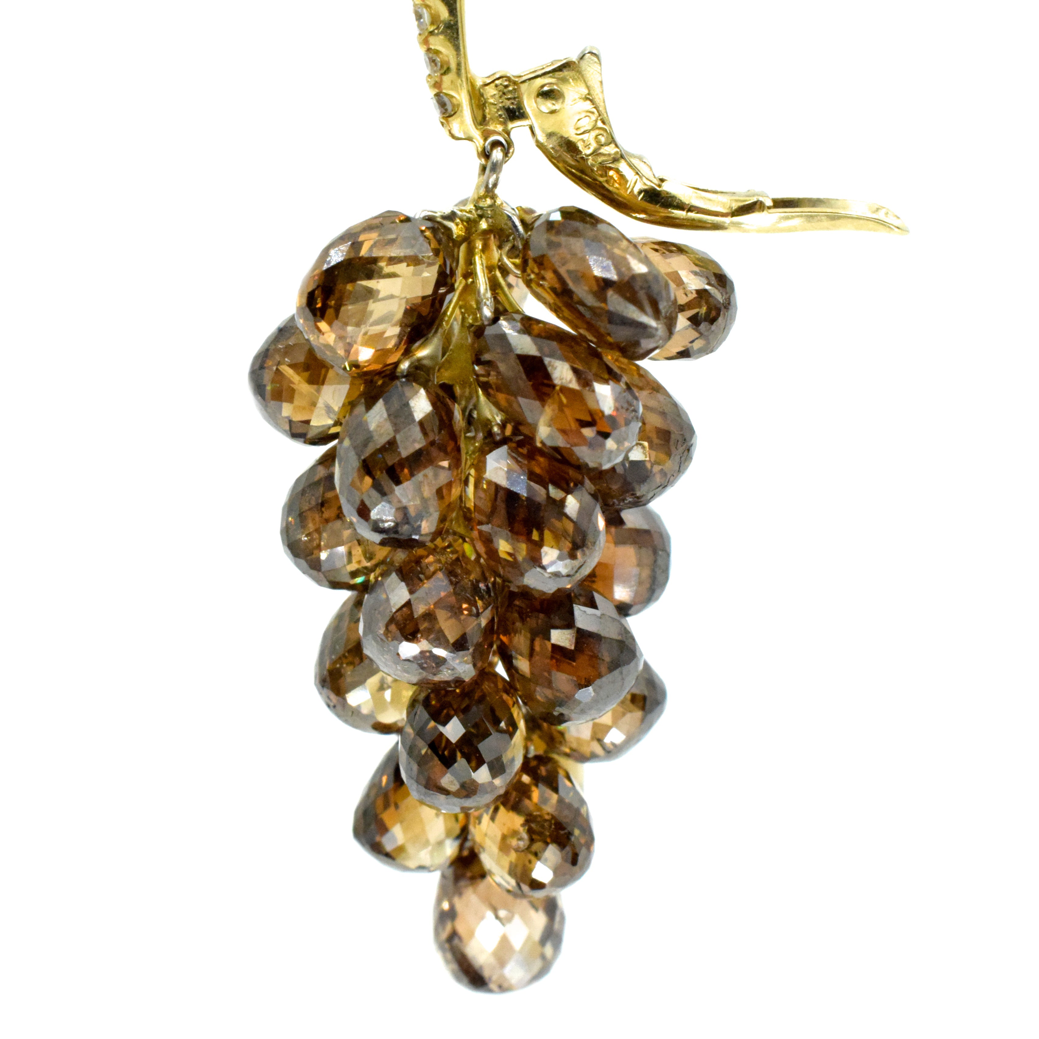 45.75ct Briolette Cognac Diamond Earrings In 18k Yellow Gold