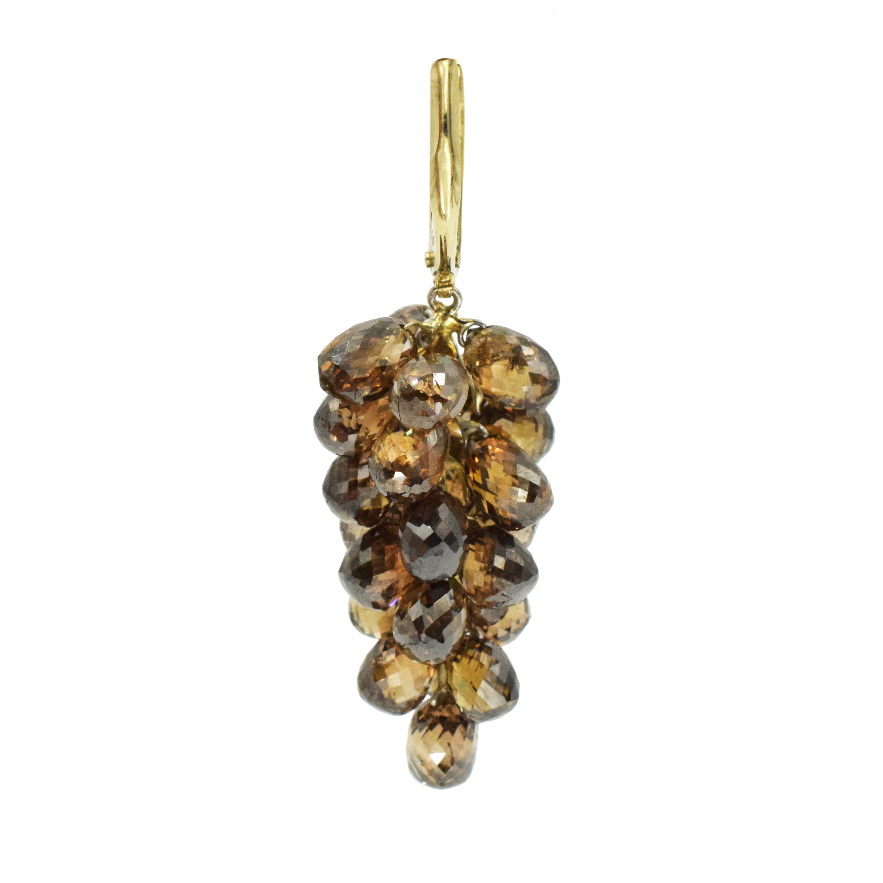 45.75ct Briolette Cognac Diamond Earrings In 18k Yellow Gold