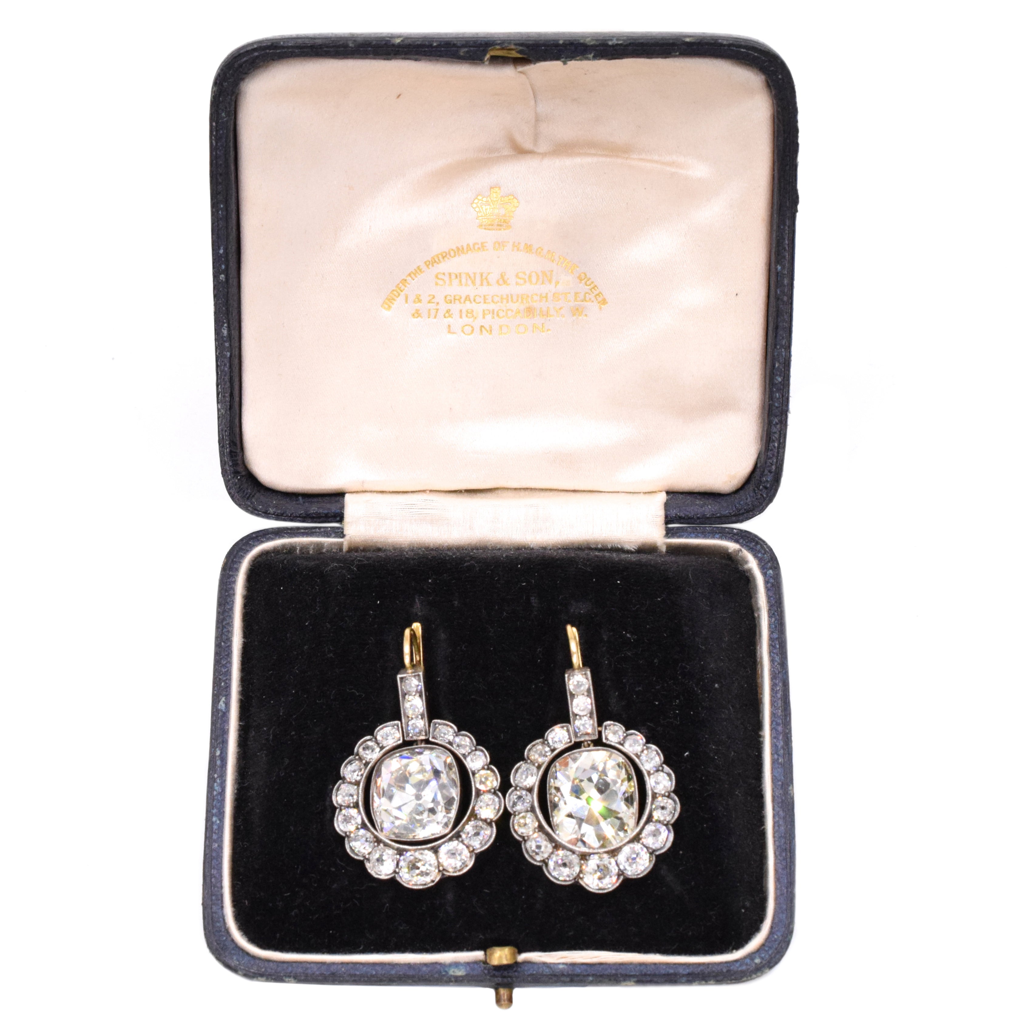 Victorian 31.17ct Old Cushion Cut Diamond Earrings