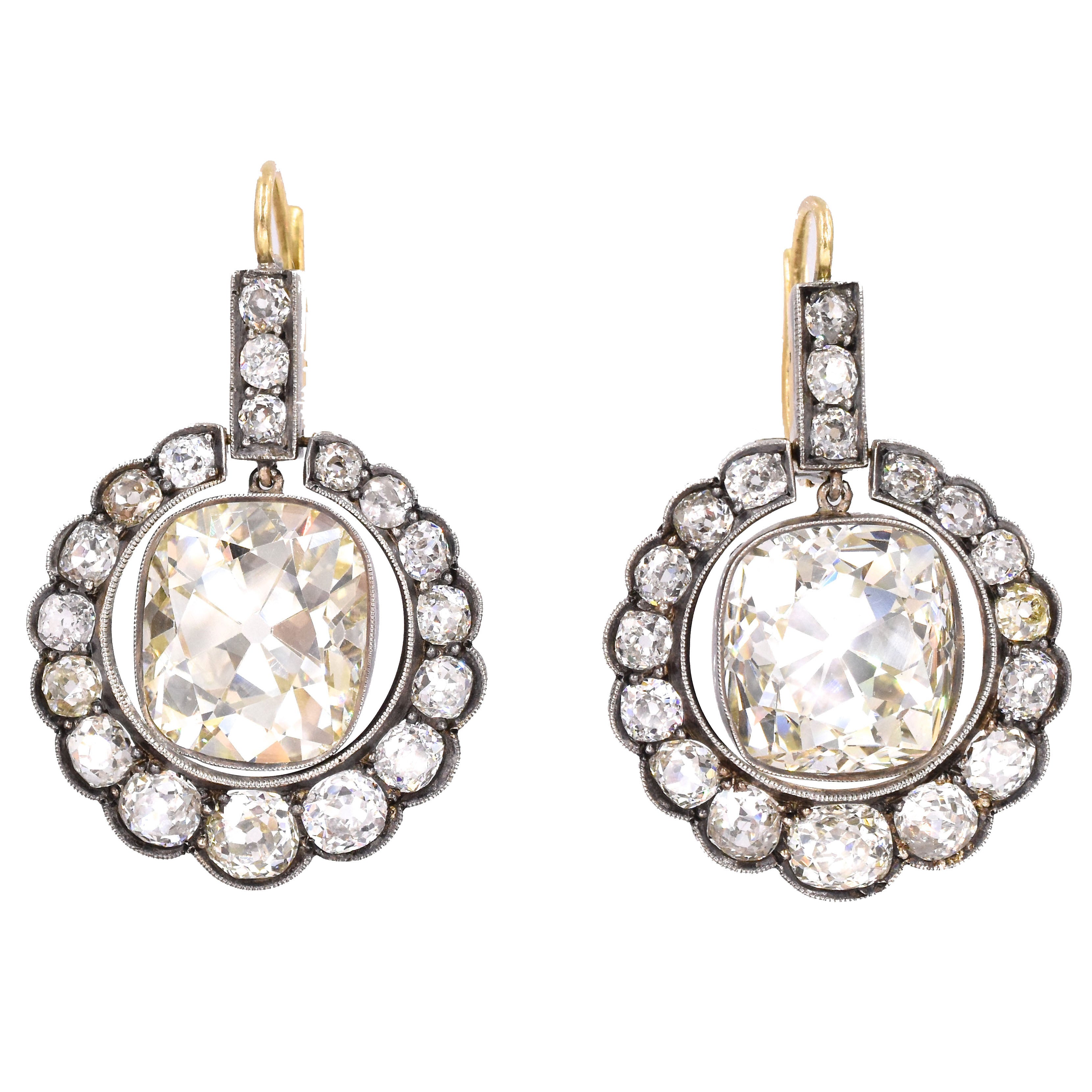 Victorian 31.17ct Old Cushion Cut Diamond Earrings