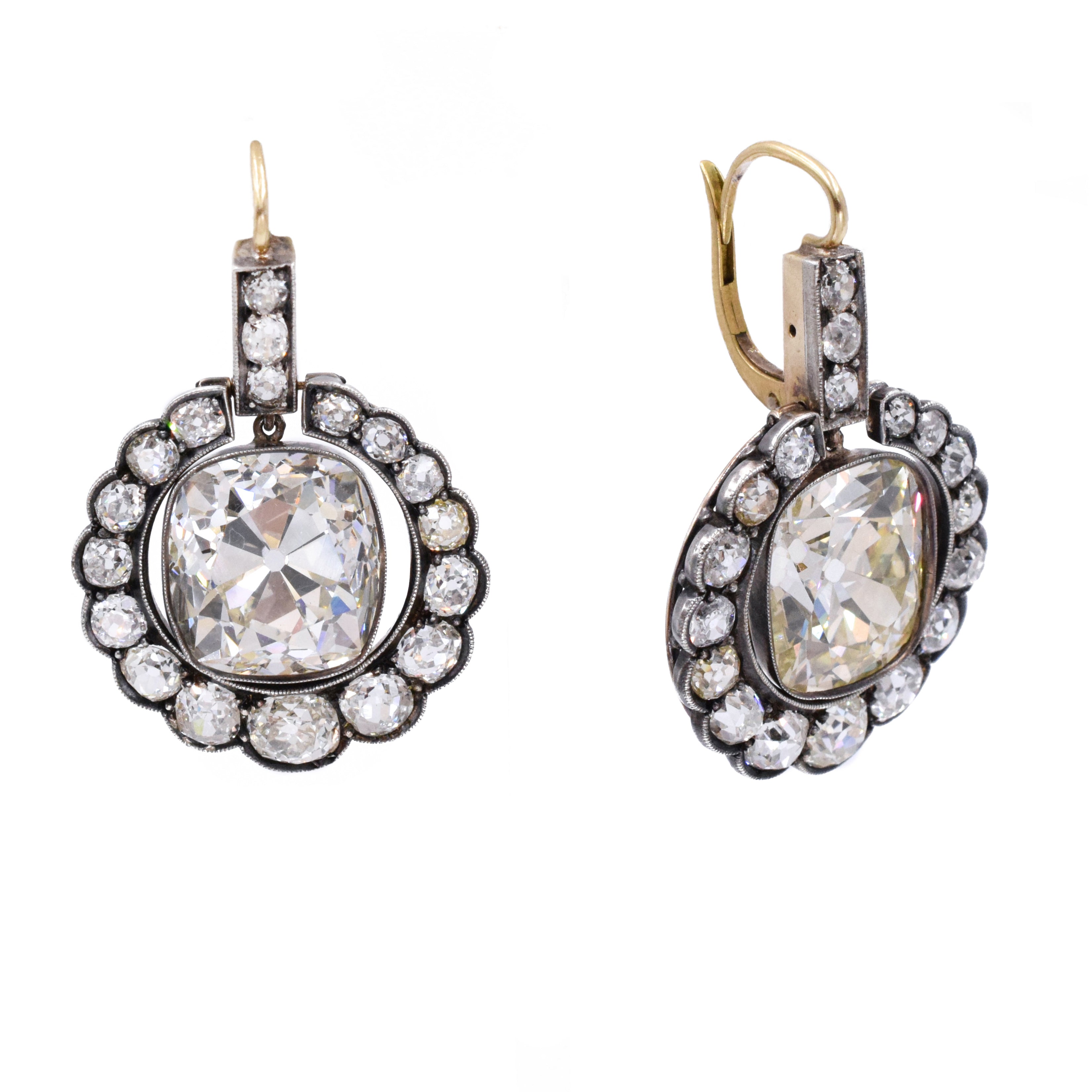 Victorian 31.17ct Old Cushion Cut Diamond Earrings