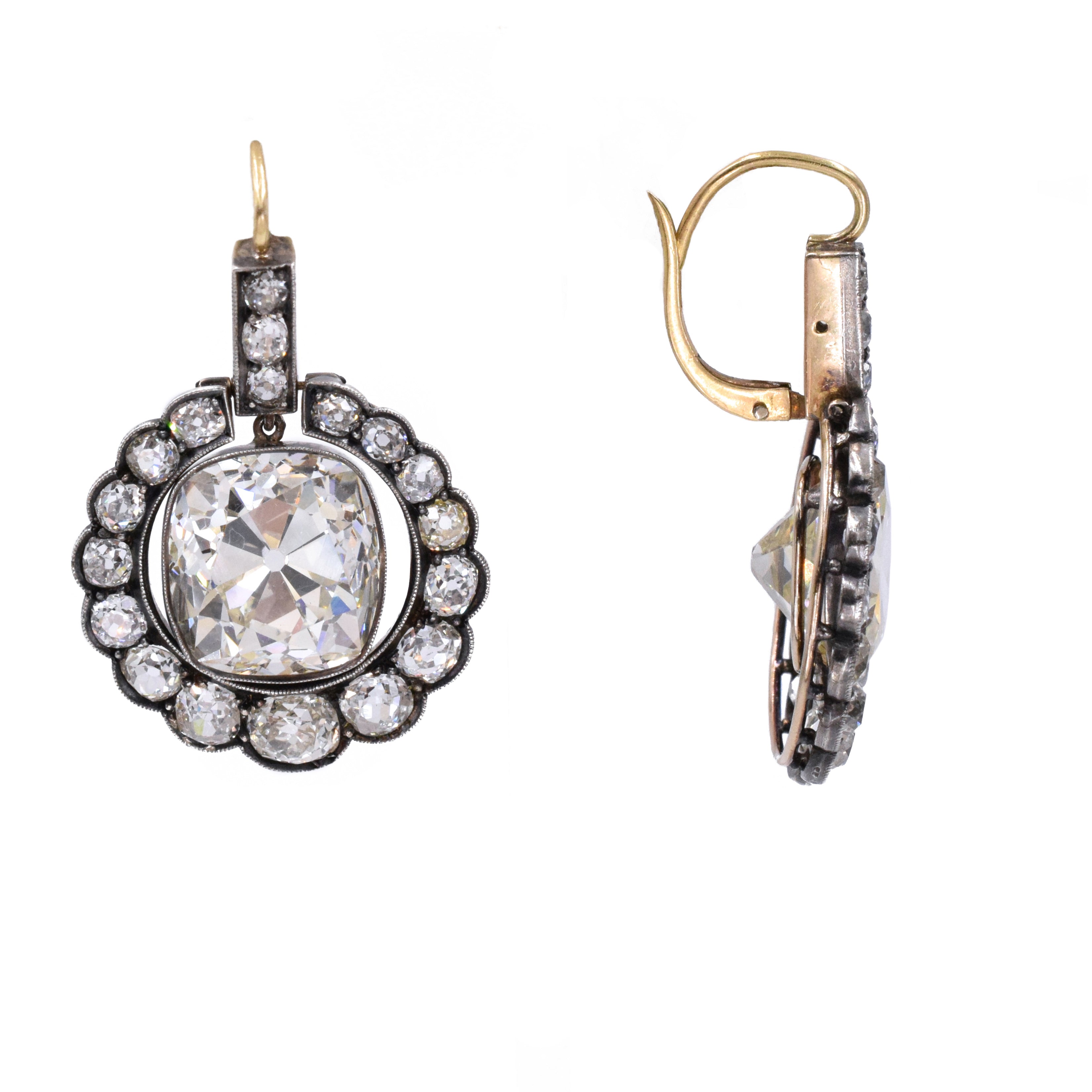 Victorian 31.17ct Old Cushion Cut Diamond Earrings