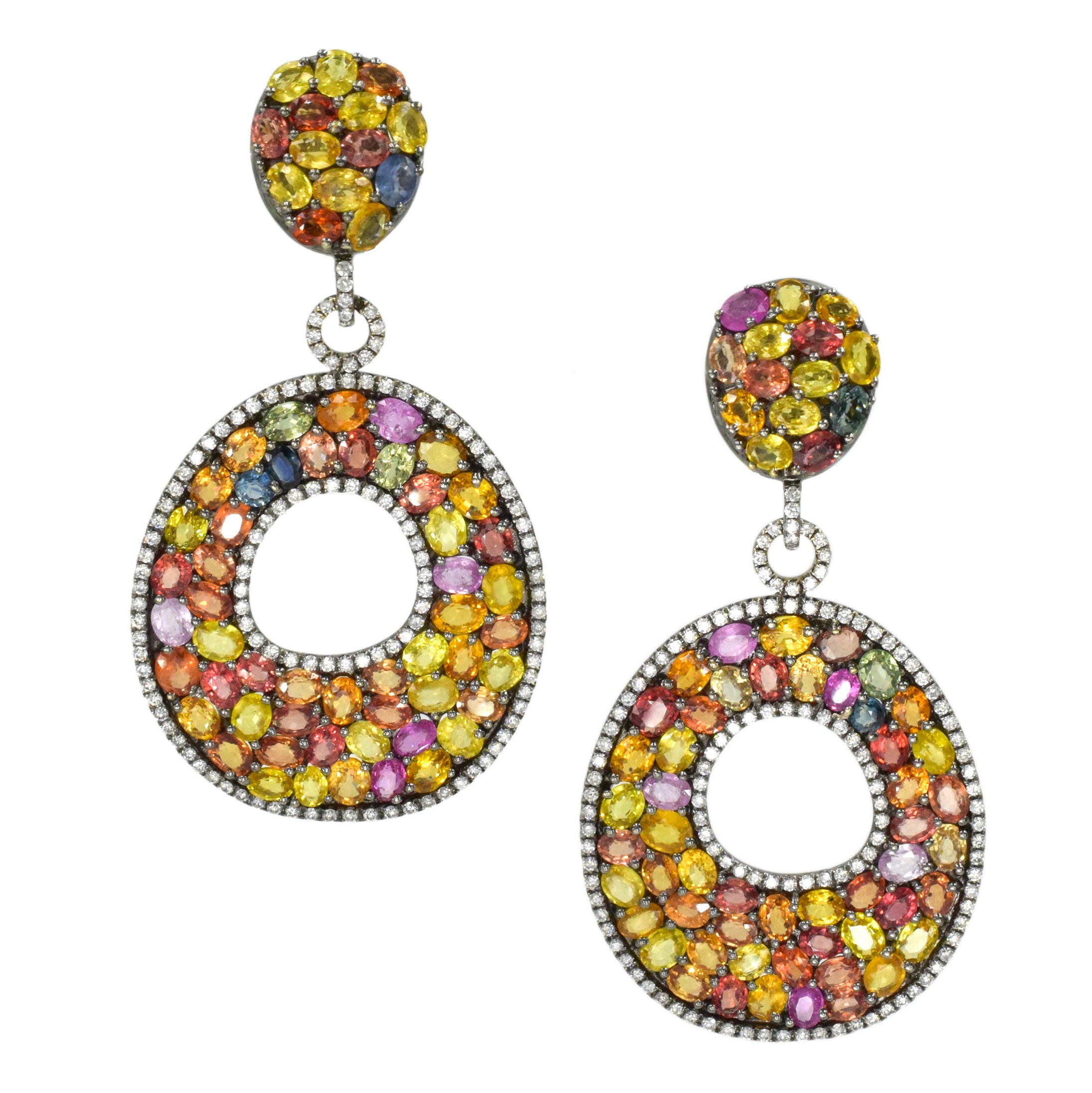 Vibrant Diamond & Multi-Gem Doorknocker Style Earrings