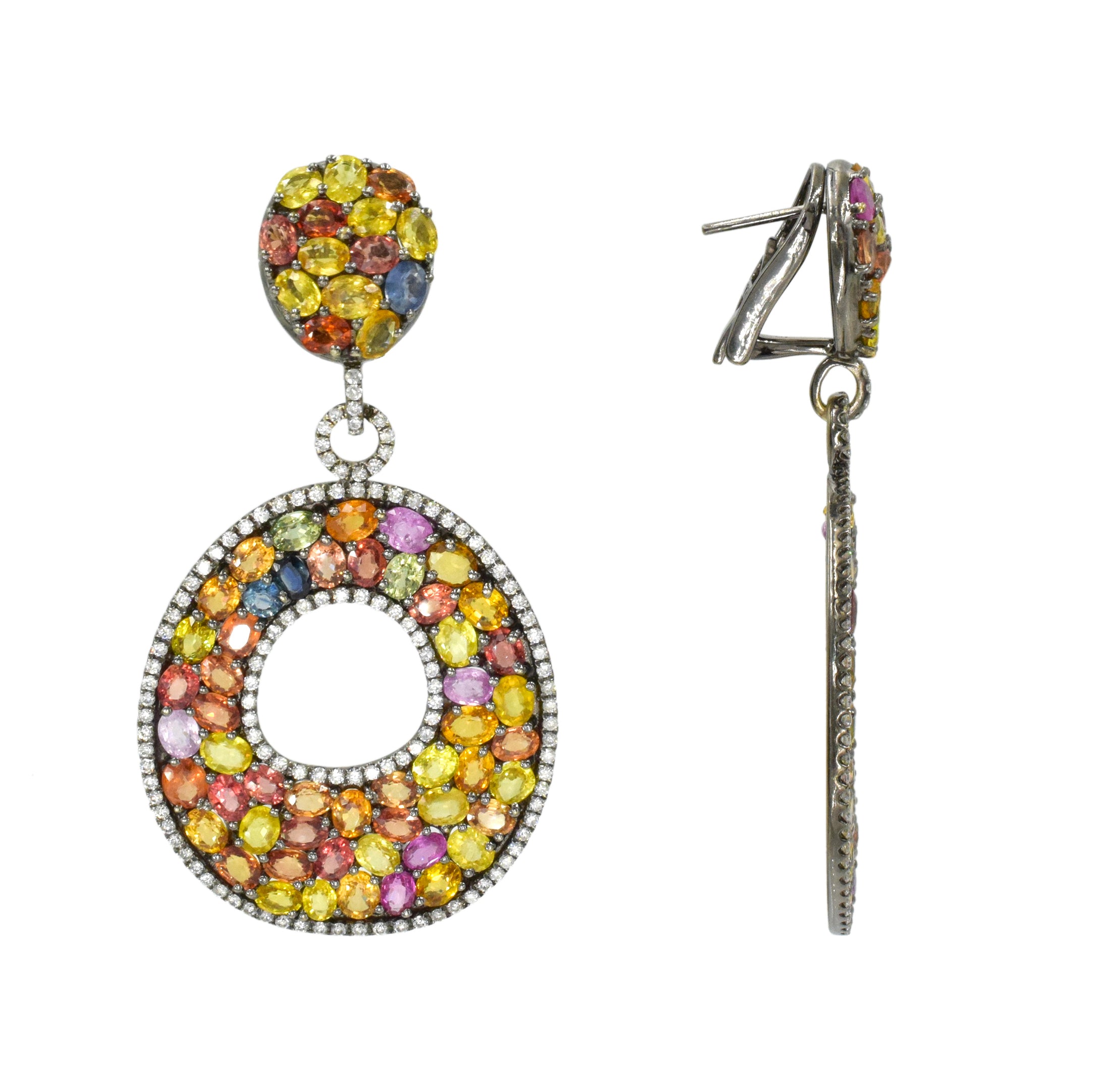 Vibrant Diamond & Multi-Gem Doorknocker Style Earrings
