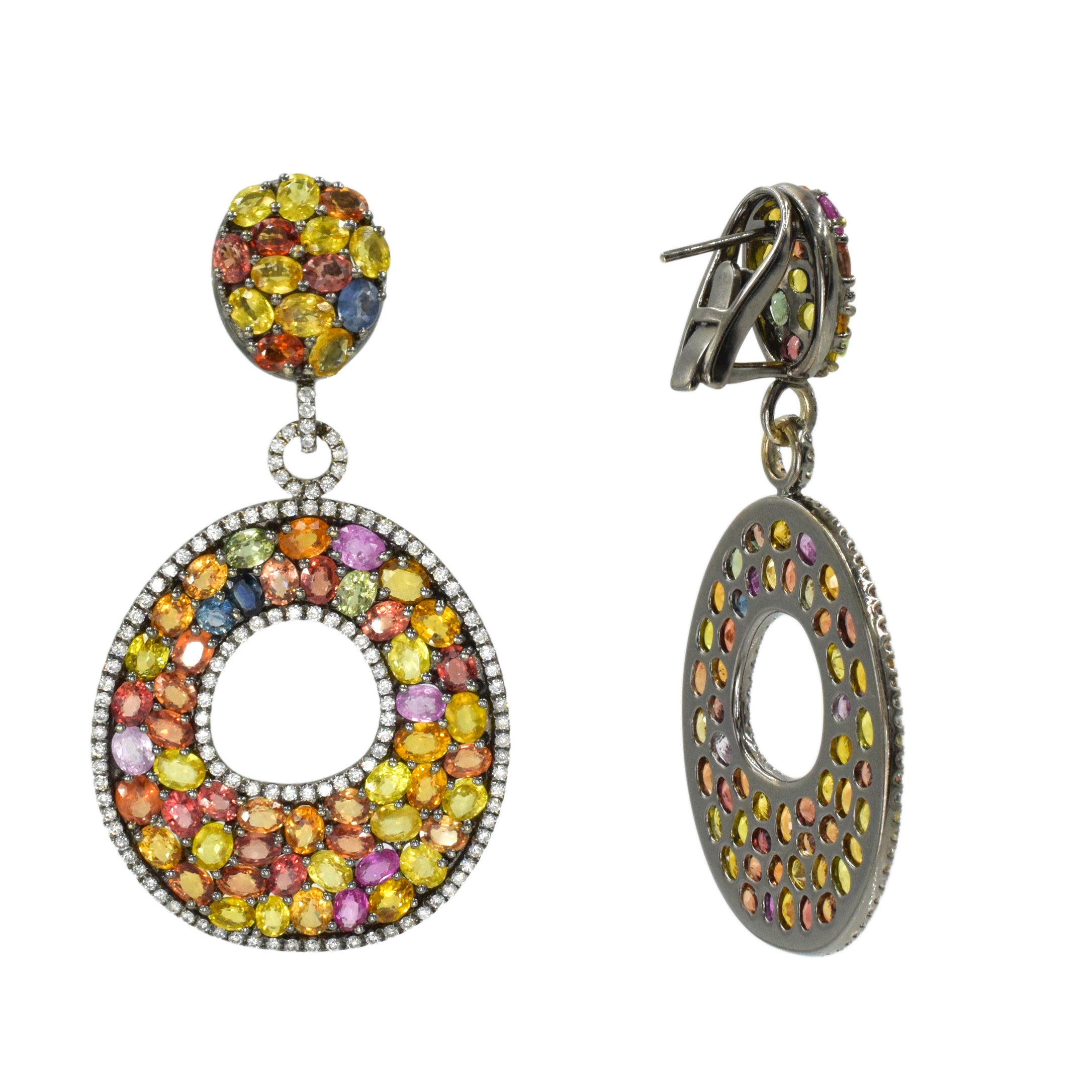 Vibrant Diamond & Multi-Gem Doorknocker Style Earrings