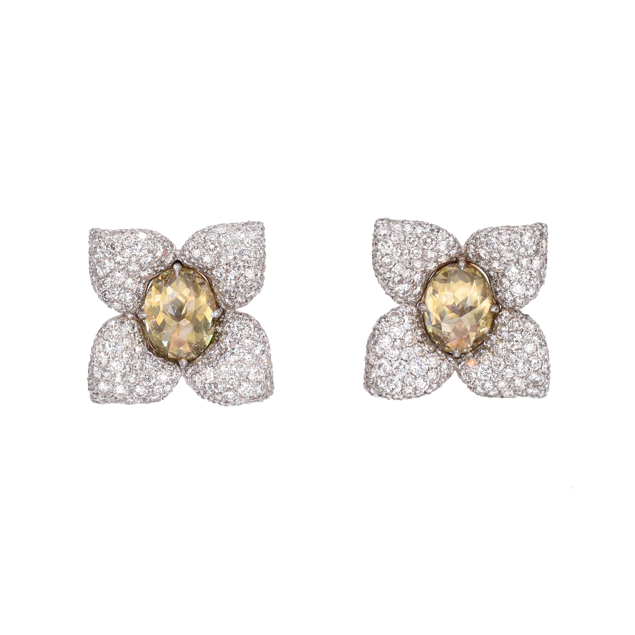 13.45ct Natural Fancy Colored & White Diamond Flower Earrings