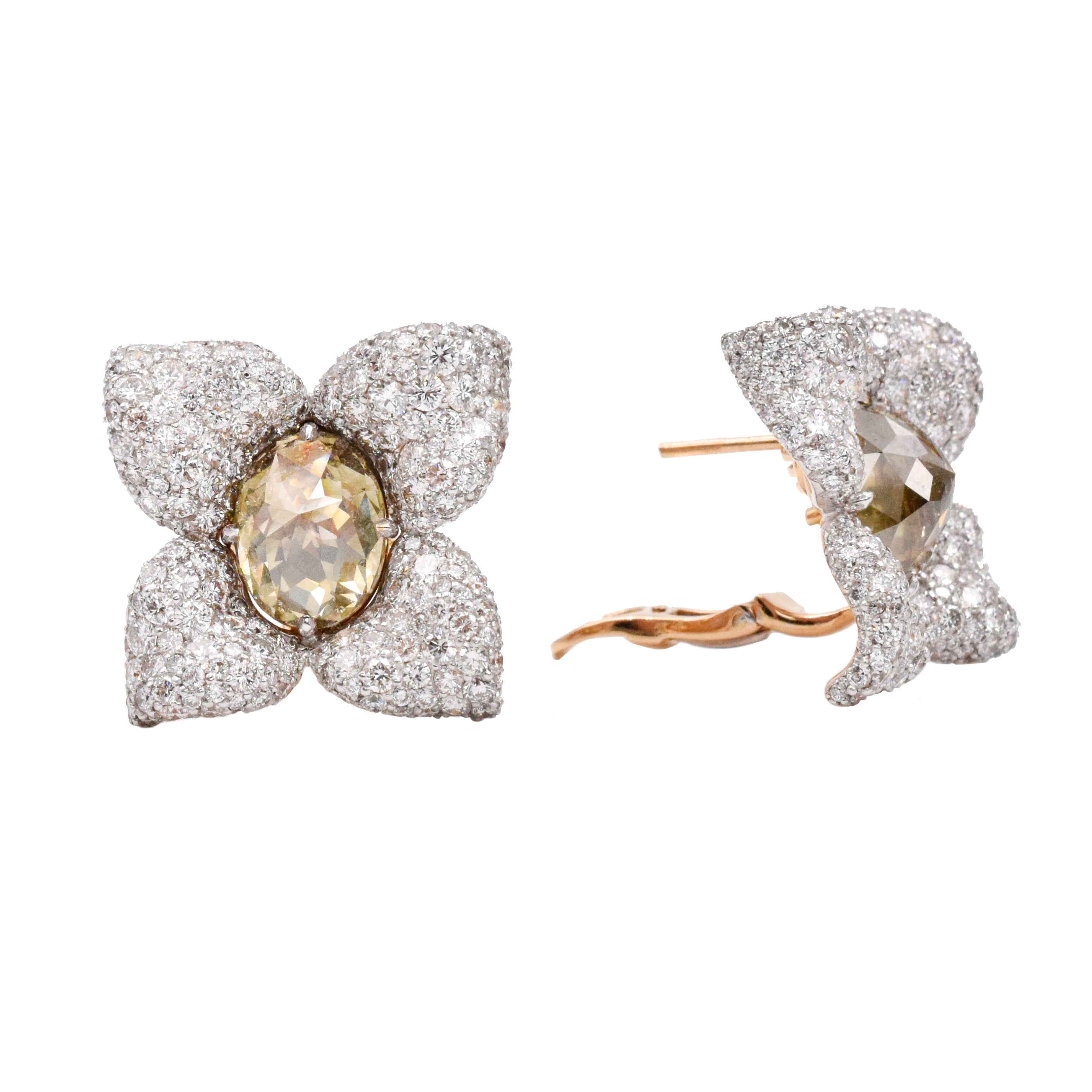 13.45ct Natural Fancy Colored & White Diamond Flower Earrings