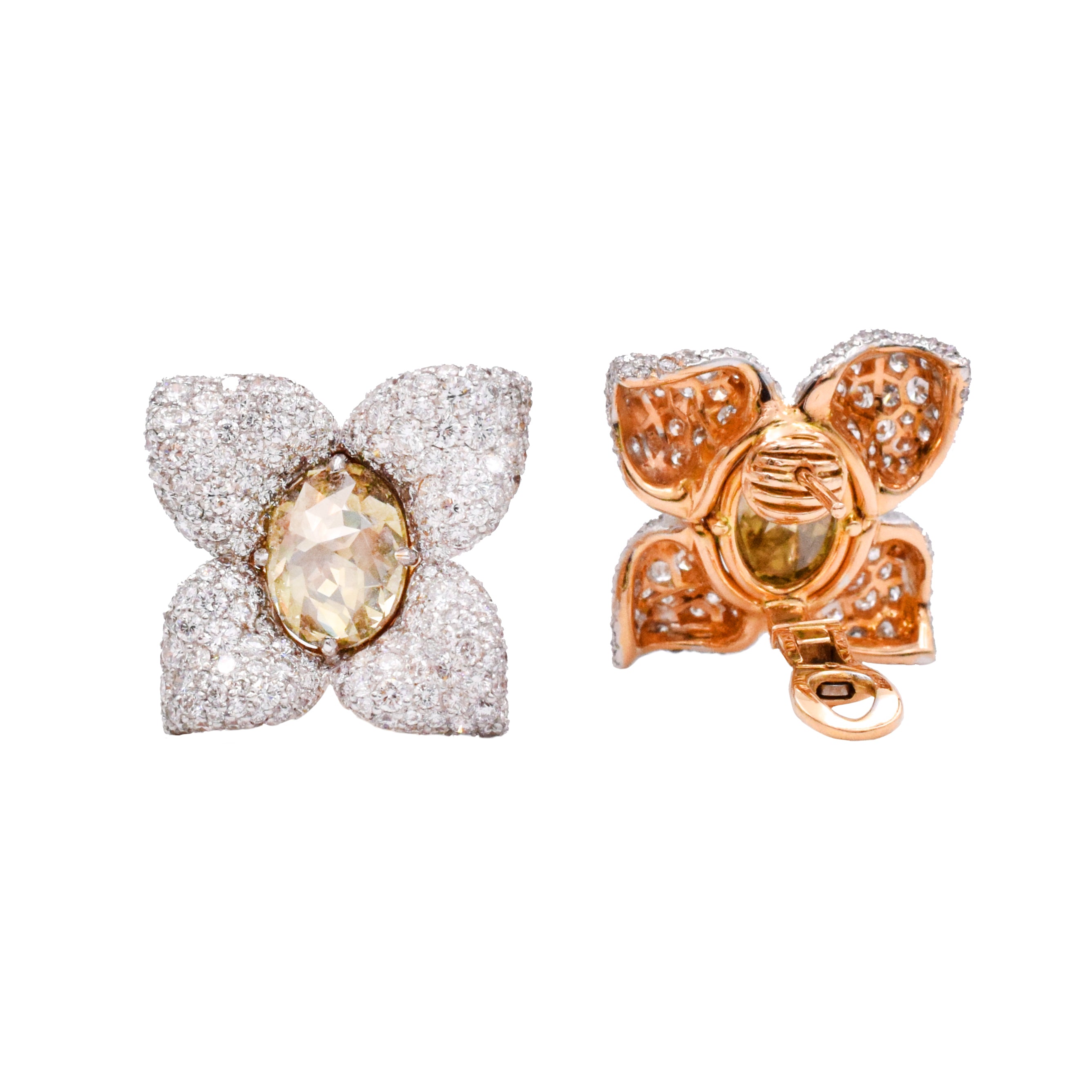 13.45ct Natural Fancy Colored & White Diamond Flower Earrings
