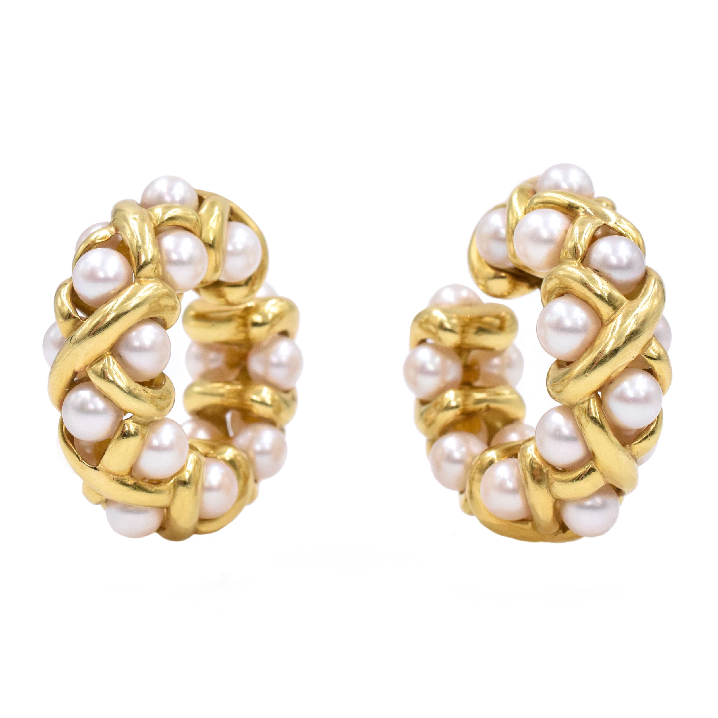 Pearl Hoop Clip-On Earrings in 18k Yellow Gold