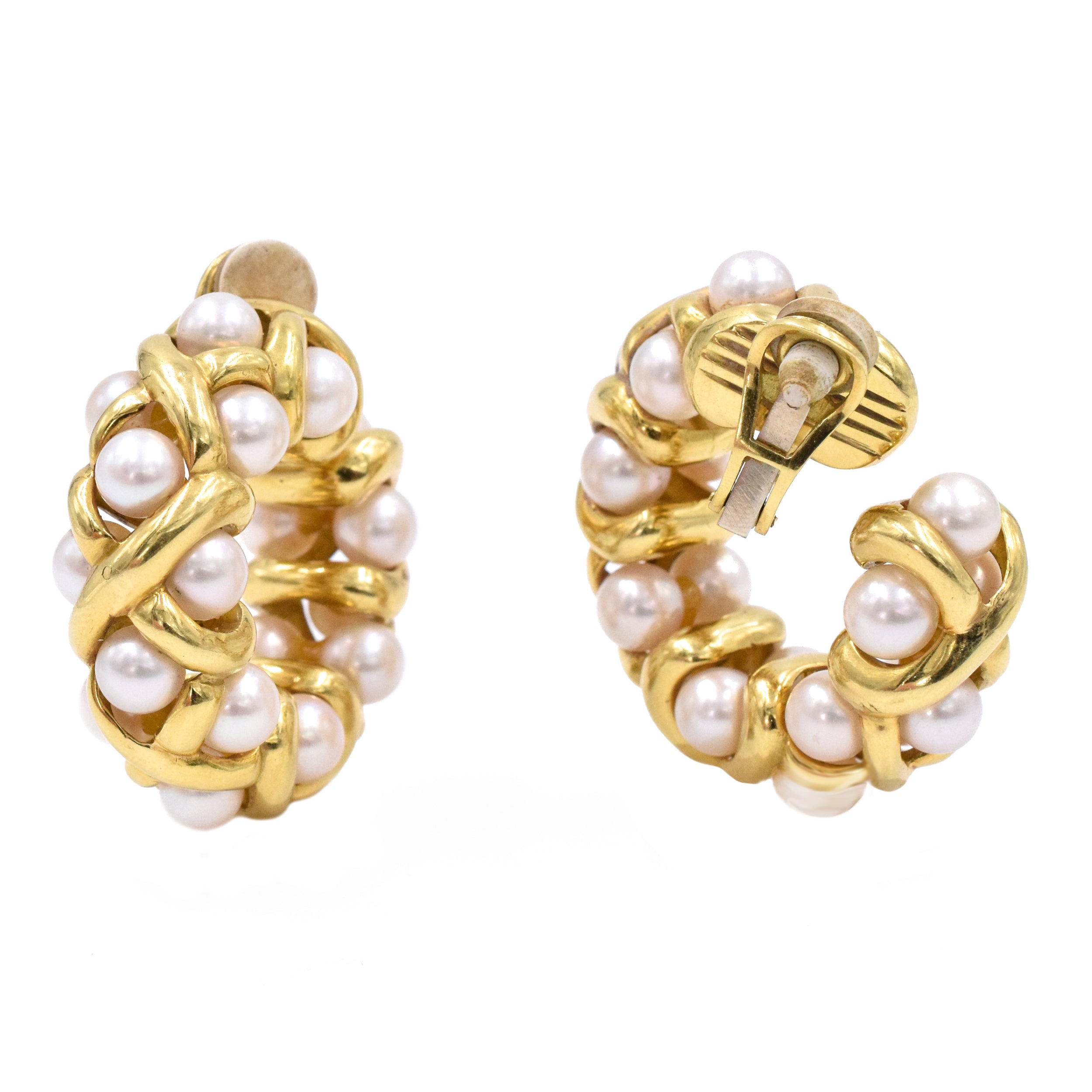 Pearl Hoop Clip-On Earrings in 18k Yellow Gold