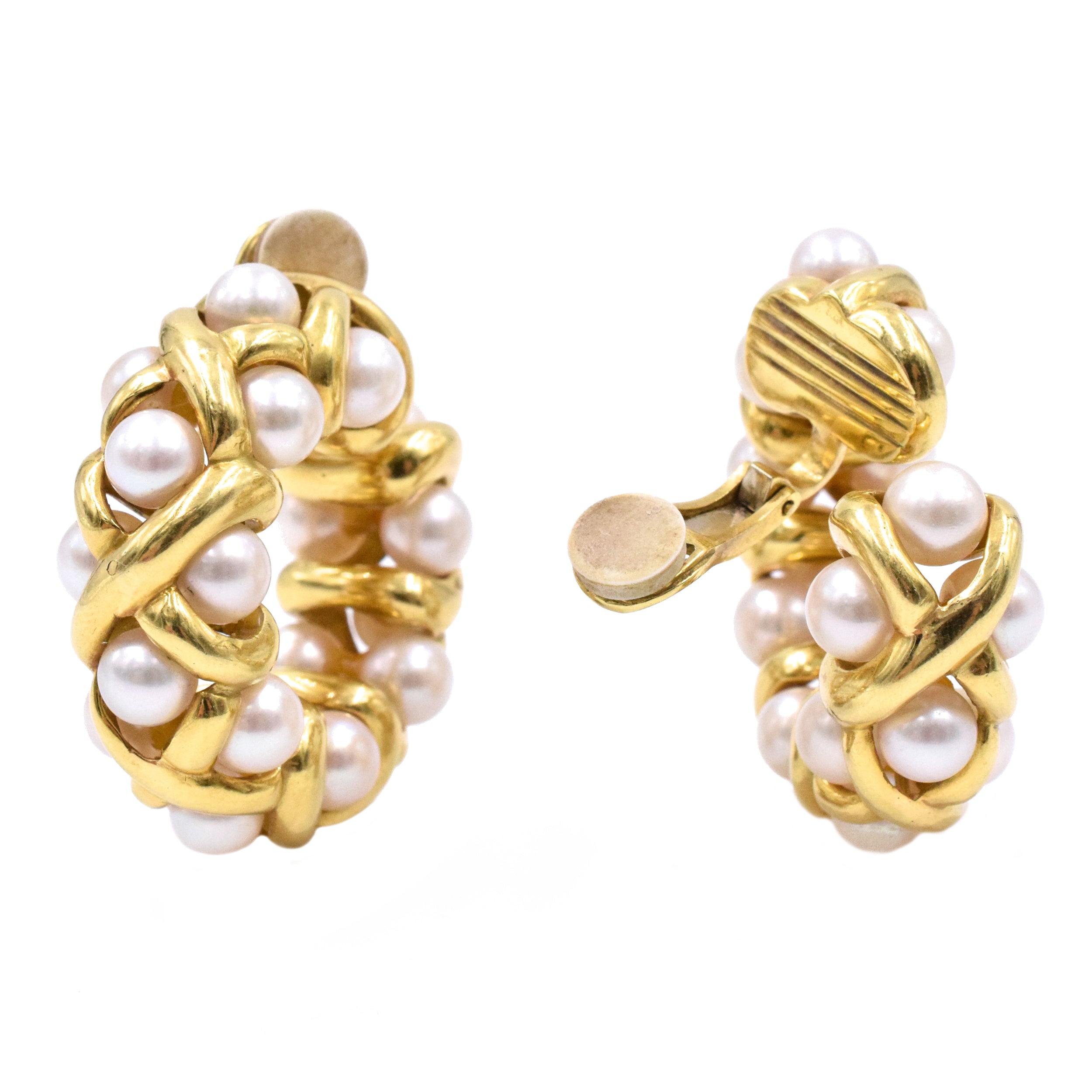 Pearl Hoop Clip-On Earrings in 18k Yellow Gold
