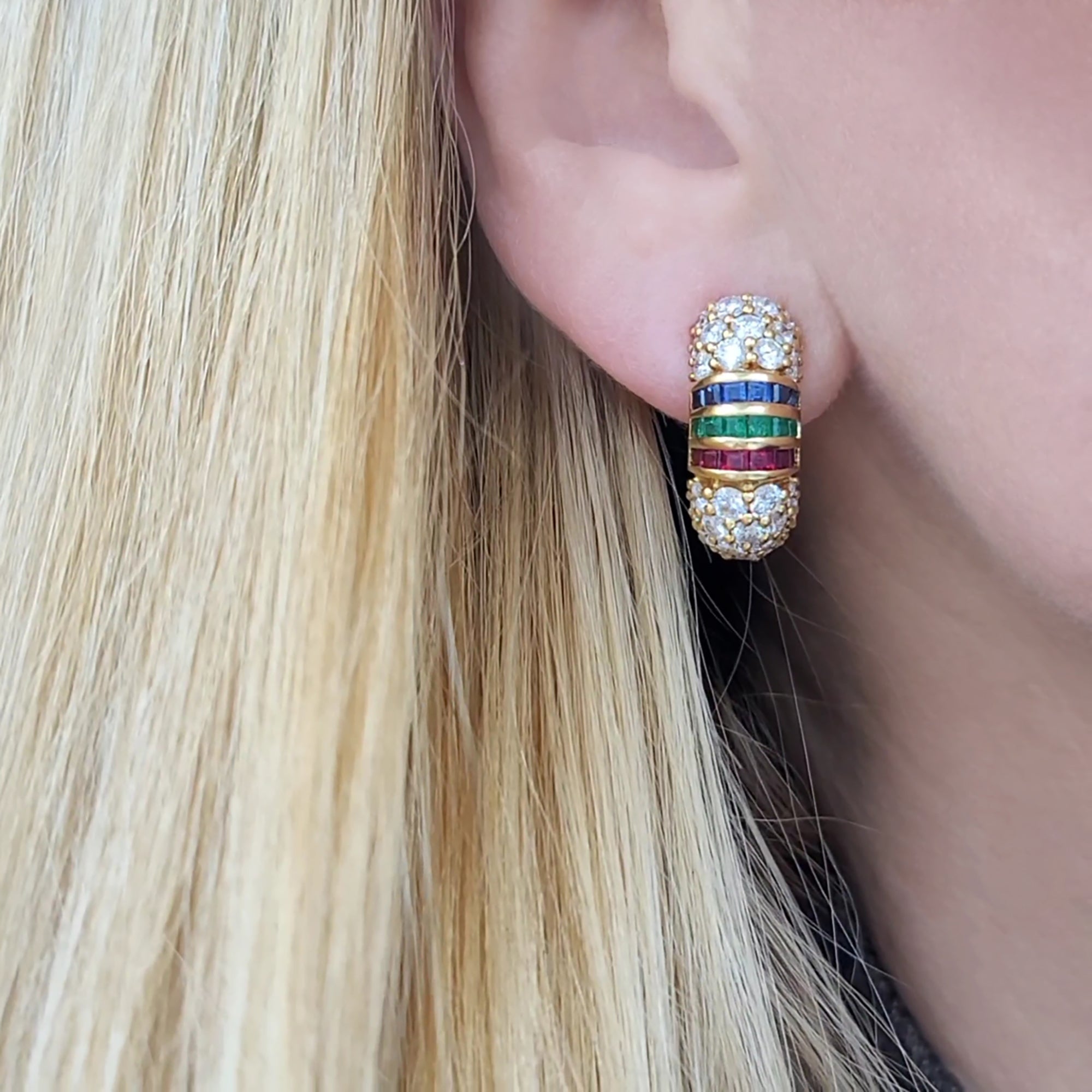 1980's Diamond & Multi Gem Hoop Earrings by Van Cleef & Arpels