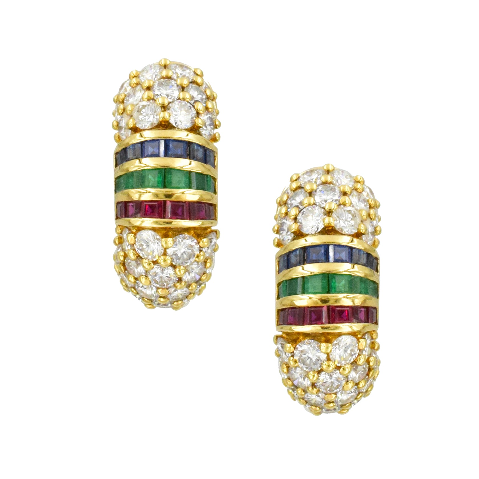 1980's Diamond & Multi Gem Hoop Earrings by Van Cleef & Arpels