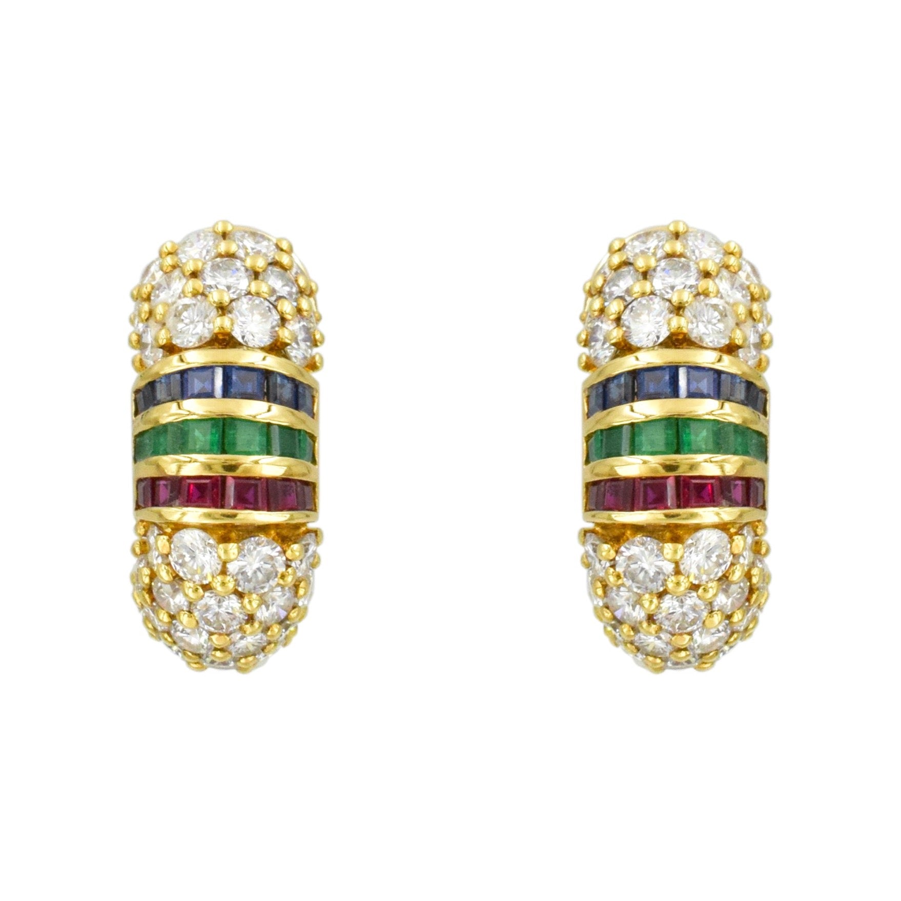 1980's Diamond & Multi Gem Hoop Earrings by Van Cleef & Arpels
