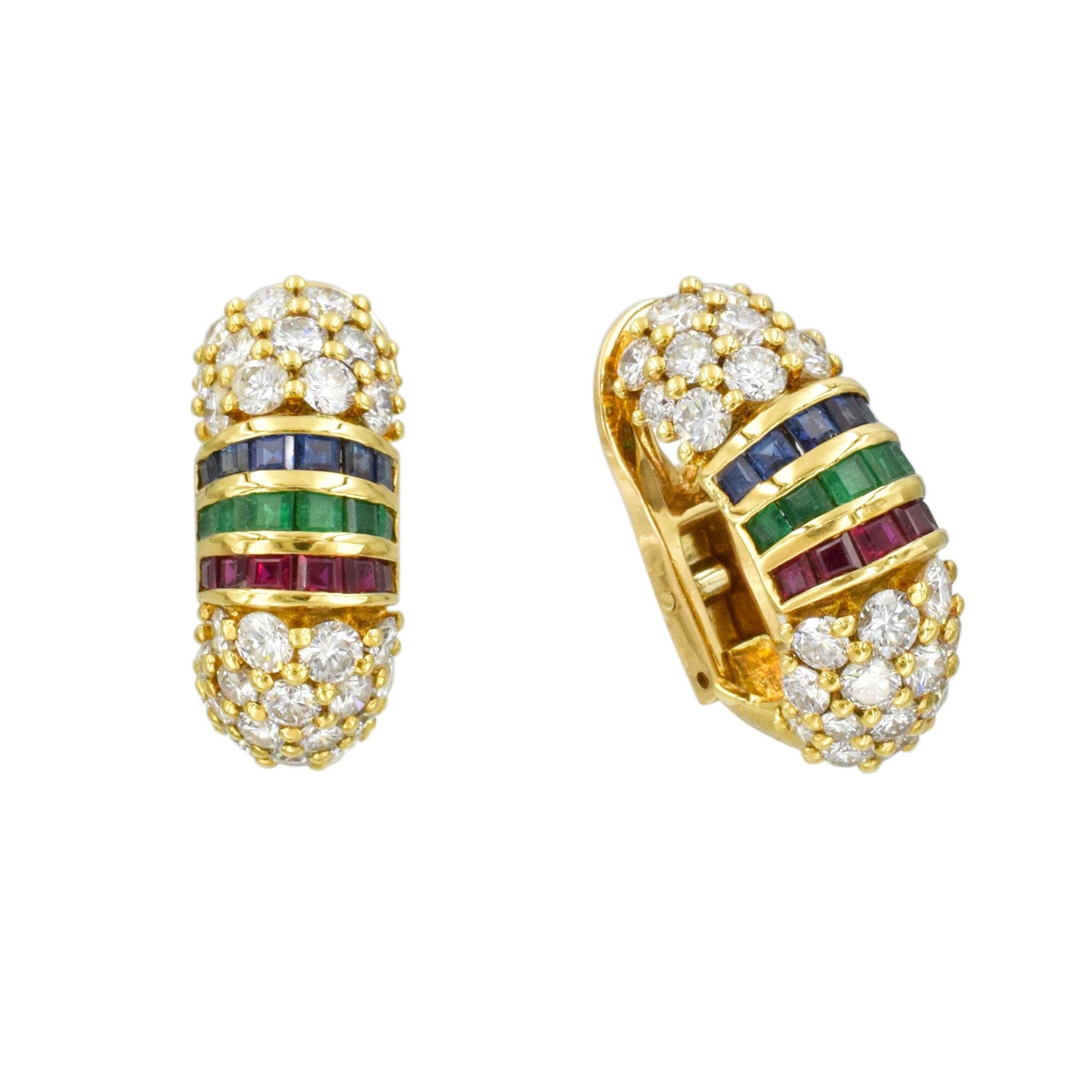1980's Diamond & Multi Gem Hoop Earrings by Van Cleef & Arpels