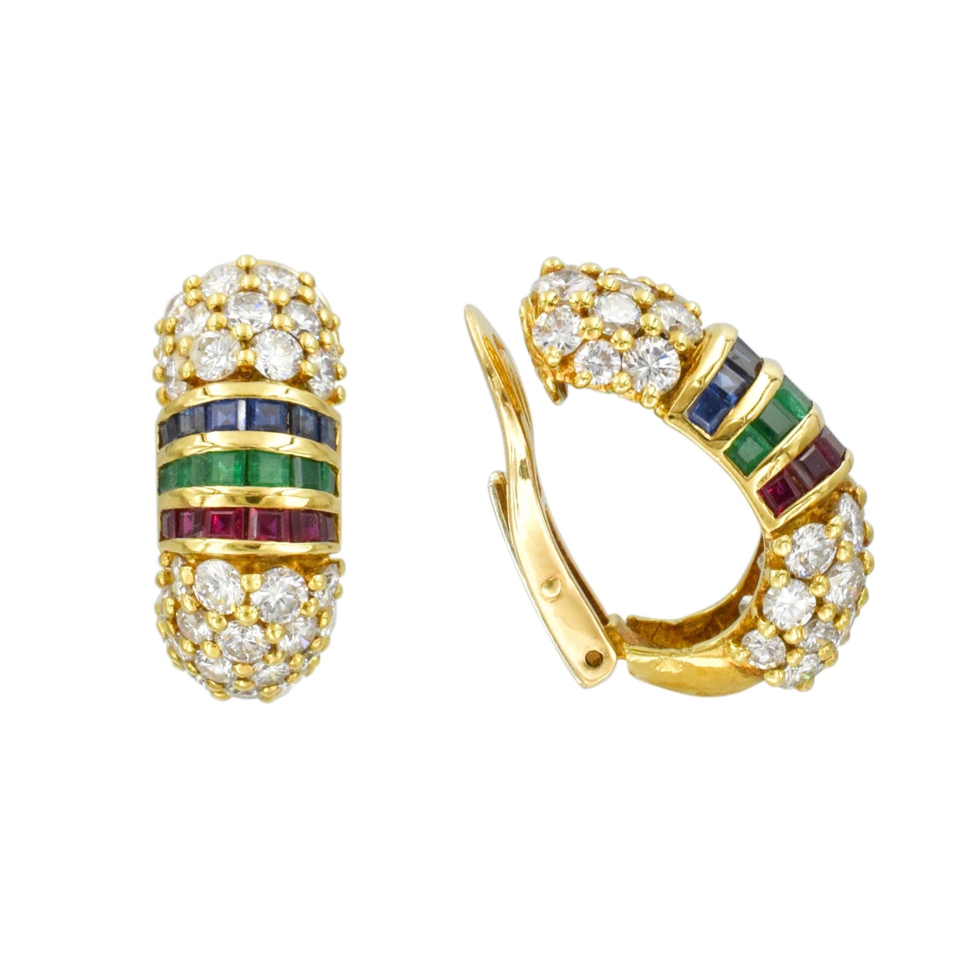 1980's Diamond & Multi Gem Hoop Earrings by Van Cleef & Arpels