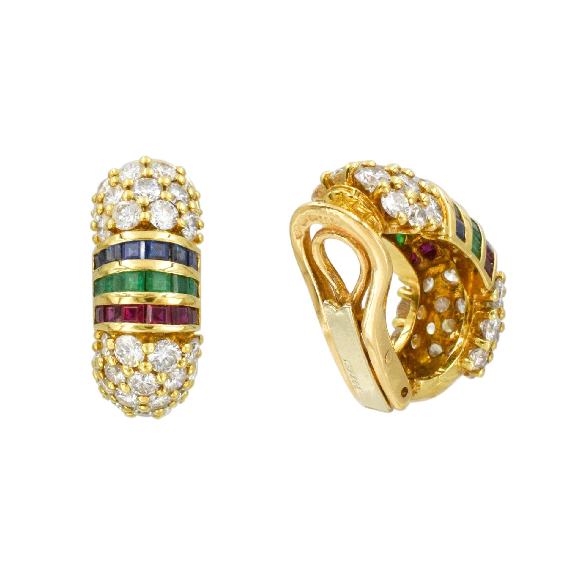 1980's Diamond & Multi Gem Hoop Earrings by Van Cleef & Arpels