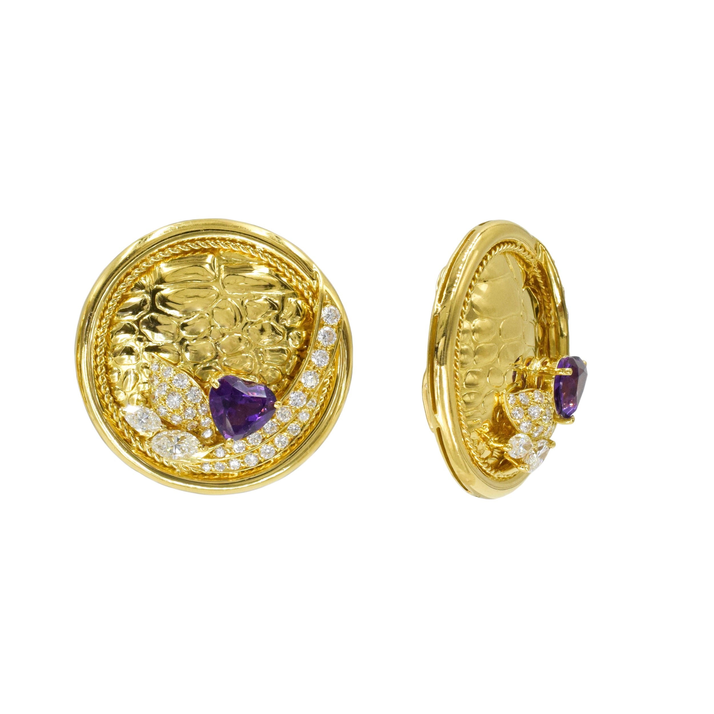 Large Circular Design 5ct Amethyst & 2.5ct Diamond Earrings