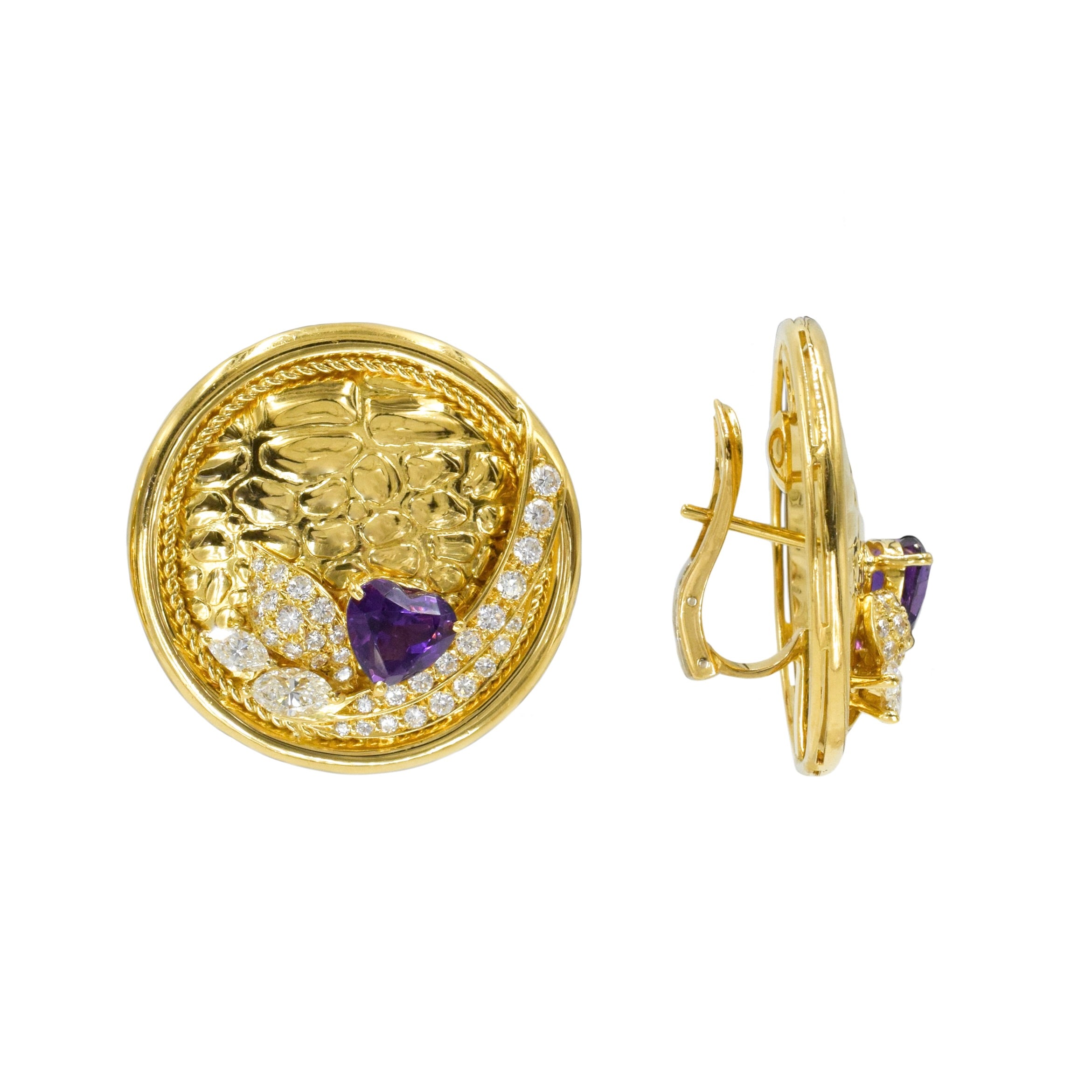 Large Circular Design 5ct Amethyst & 2.5ct Diamond Earrings