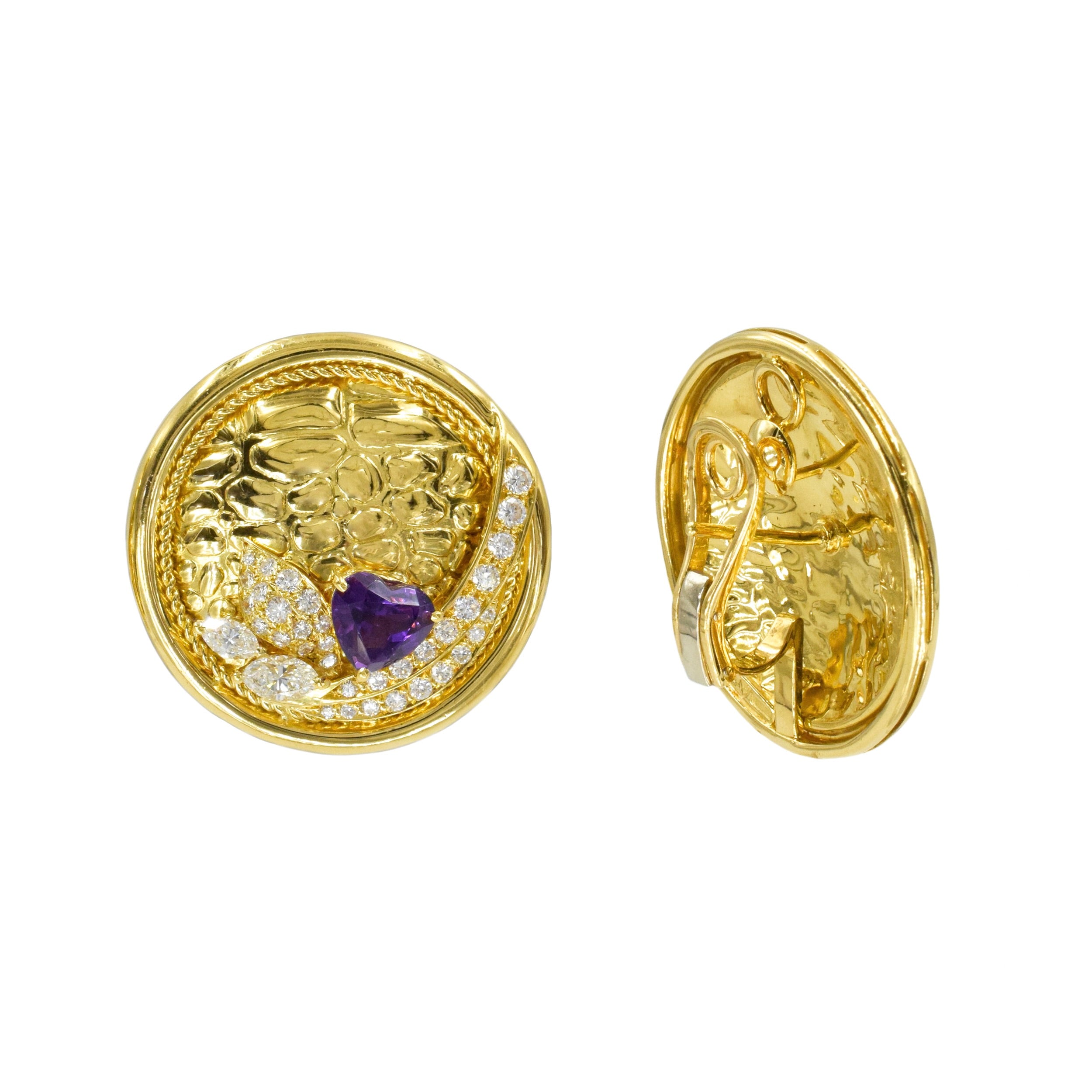 Large Circular Design 5ct Amethyst & 2.5ct Diamond Earrings