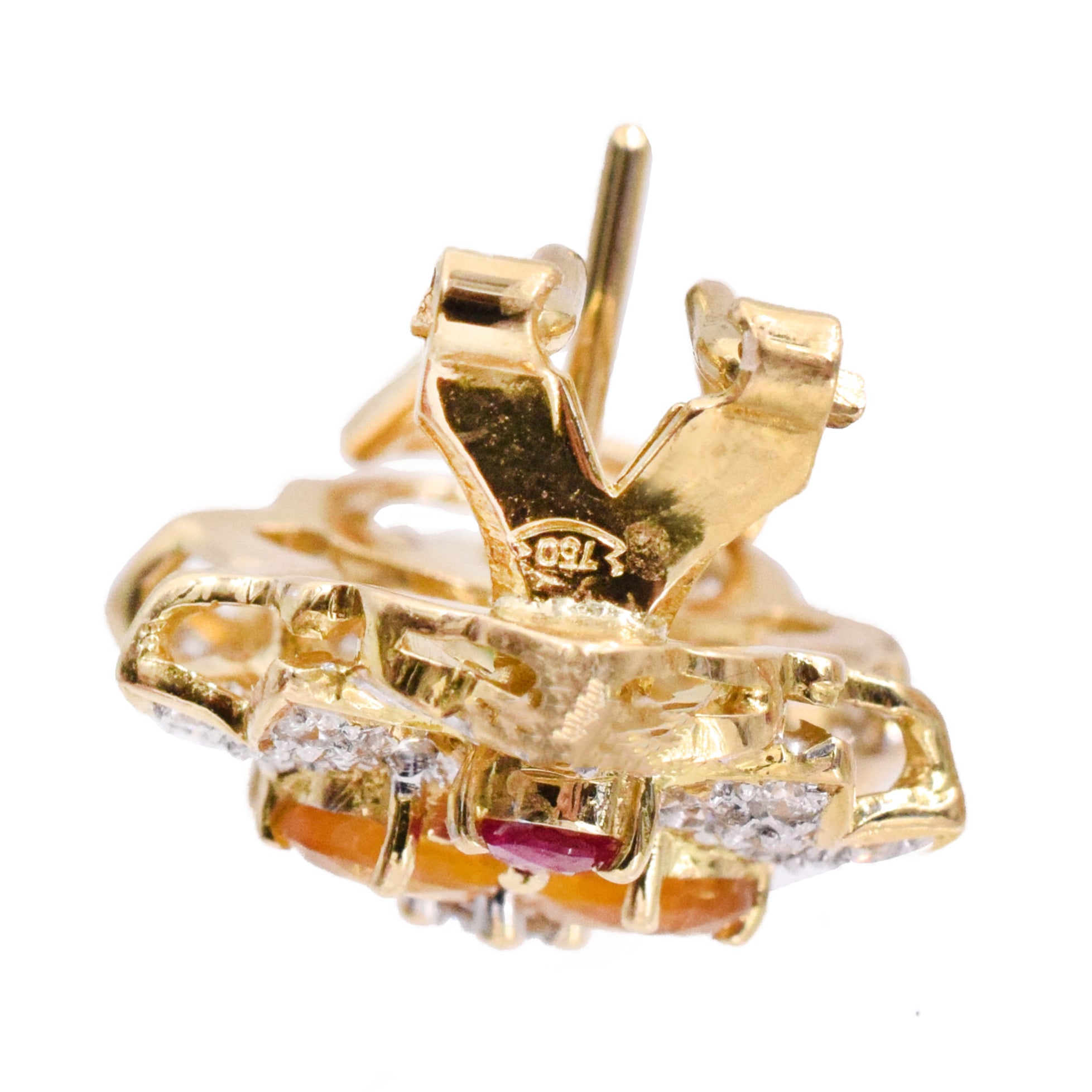 Diamond & Gemstones Cluster Earrings in 18k Yellow Gold