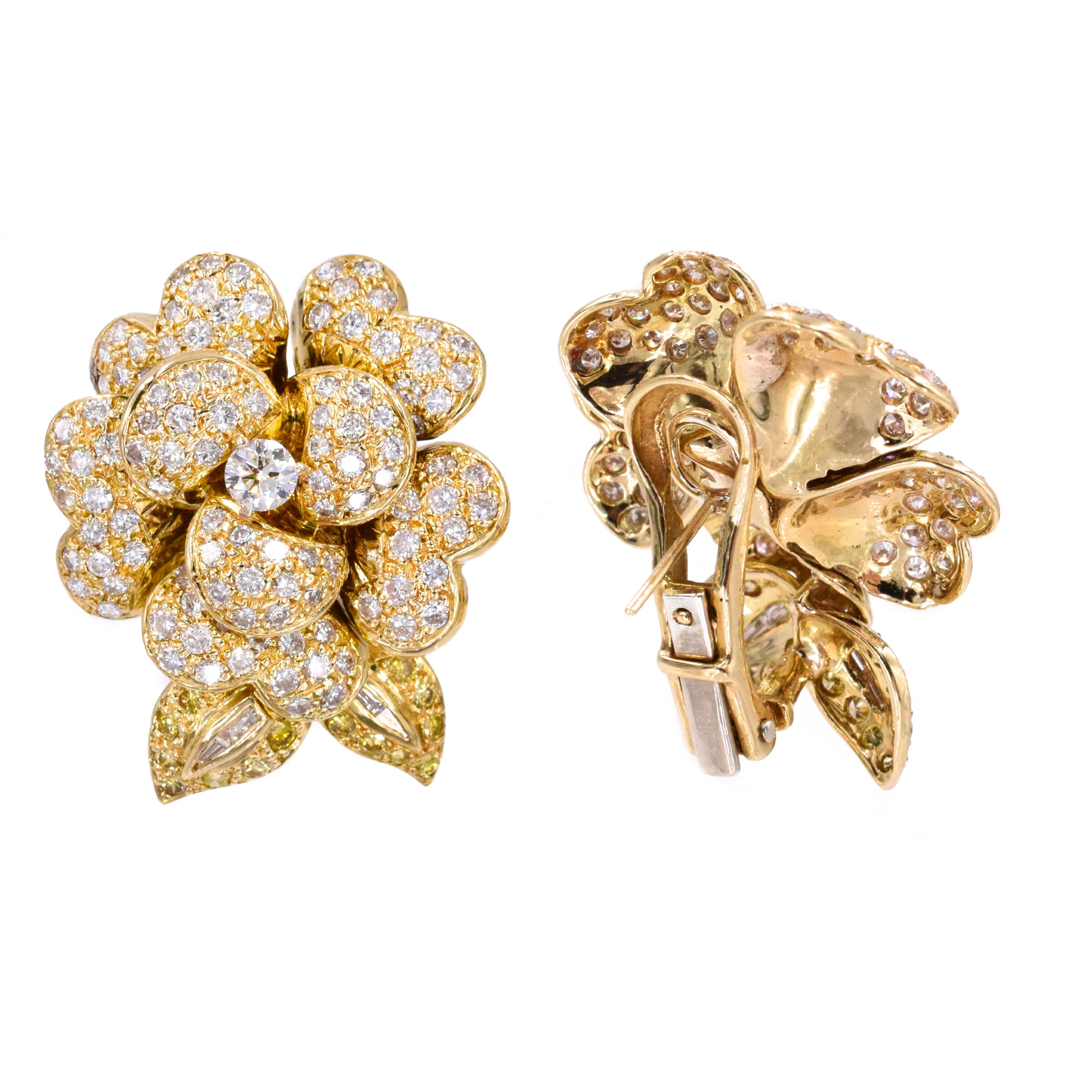 White & Yellow 5.25ct Diamond Flower Blossom Earrings