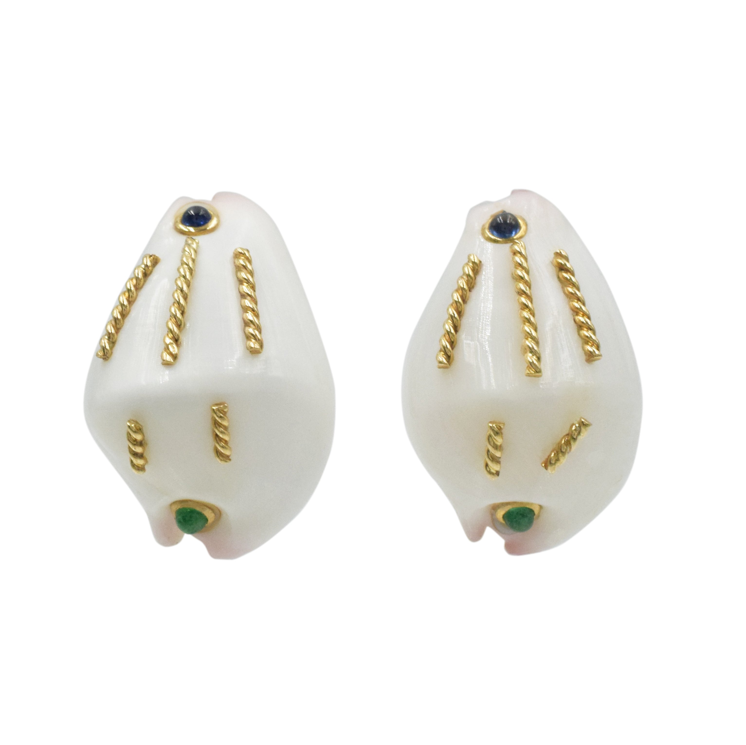 Seaman Schepps Sapphires & Emerald Seashell Earrings In 14k Gold