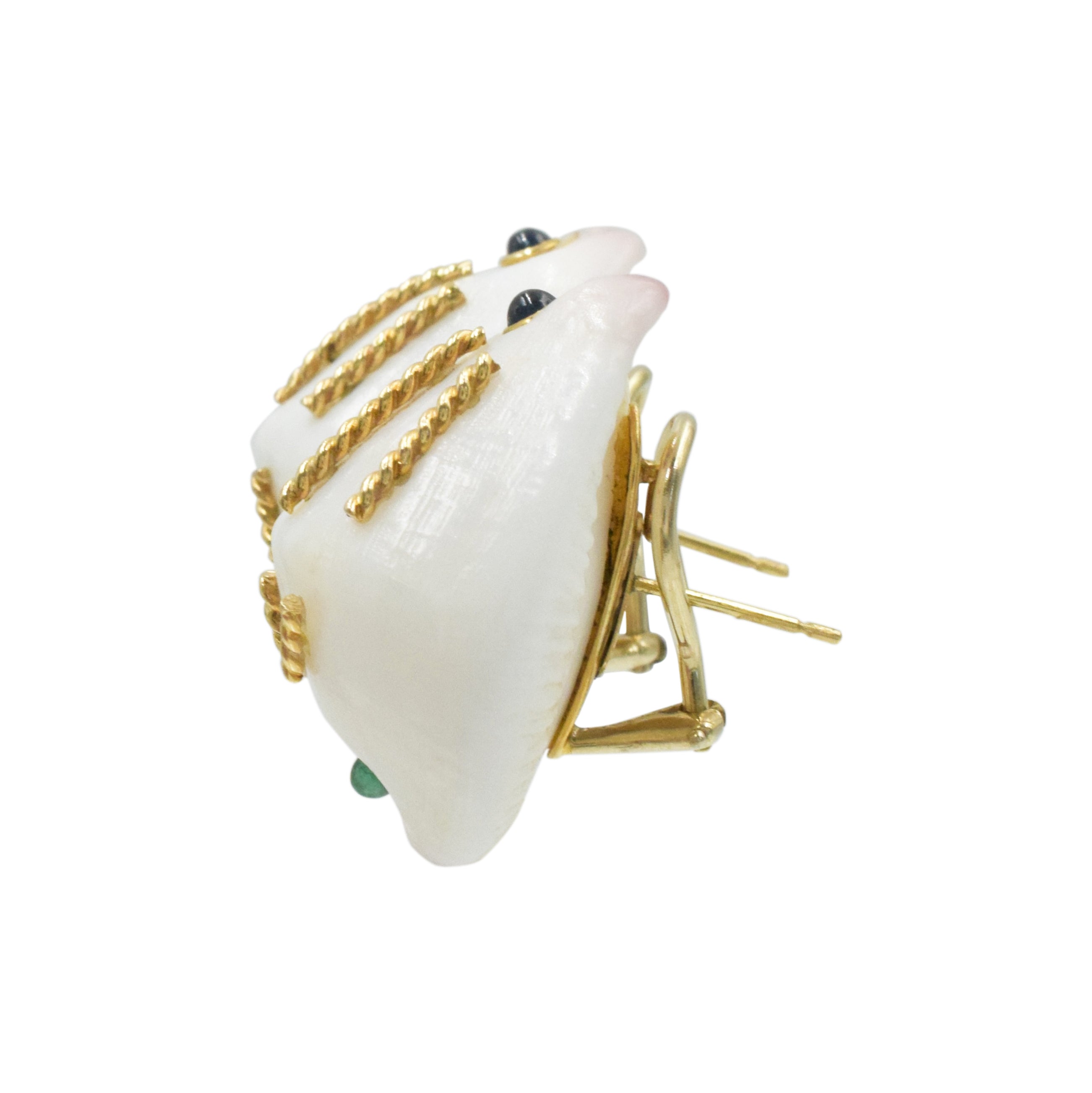 Seaman Schepps Sapphires & Emerald Seashell Earrings In 14k Gold
