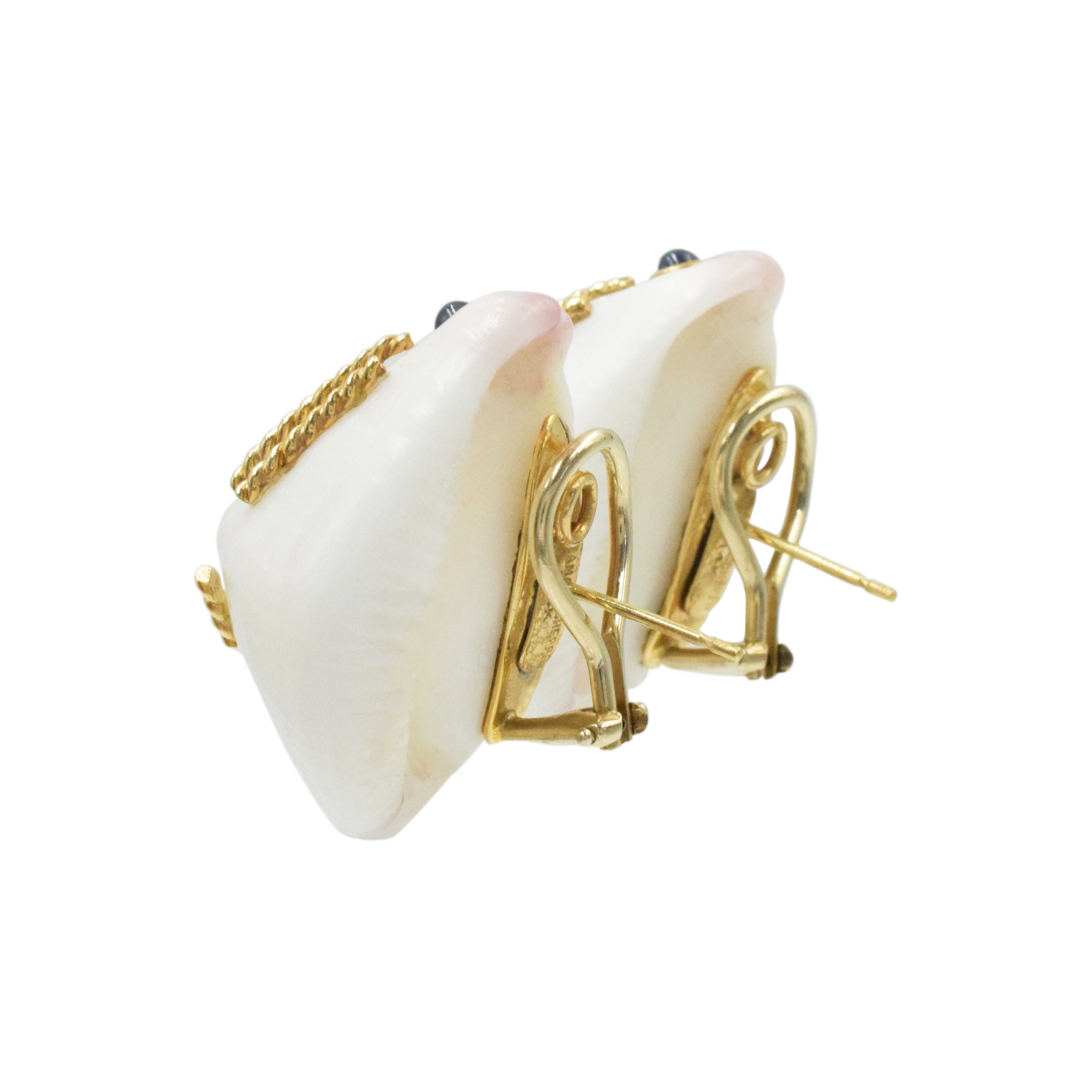 Seaman Schepps Sapphires & Emerald Seashell Earrings In 14k Gold