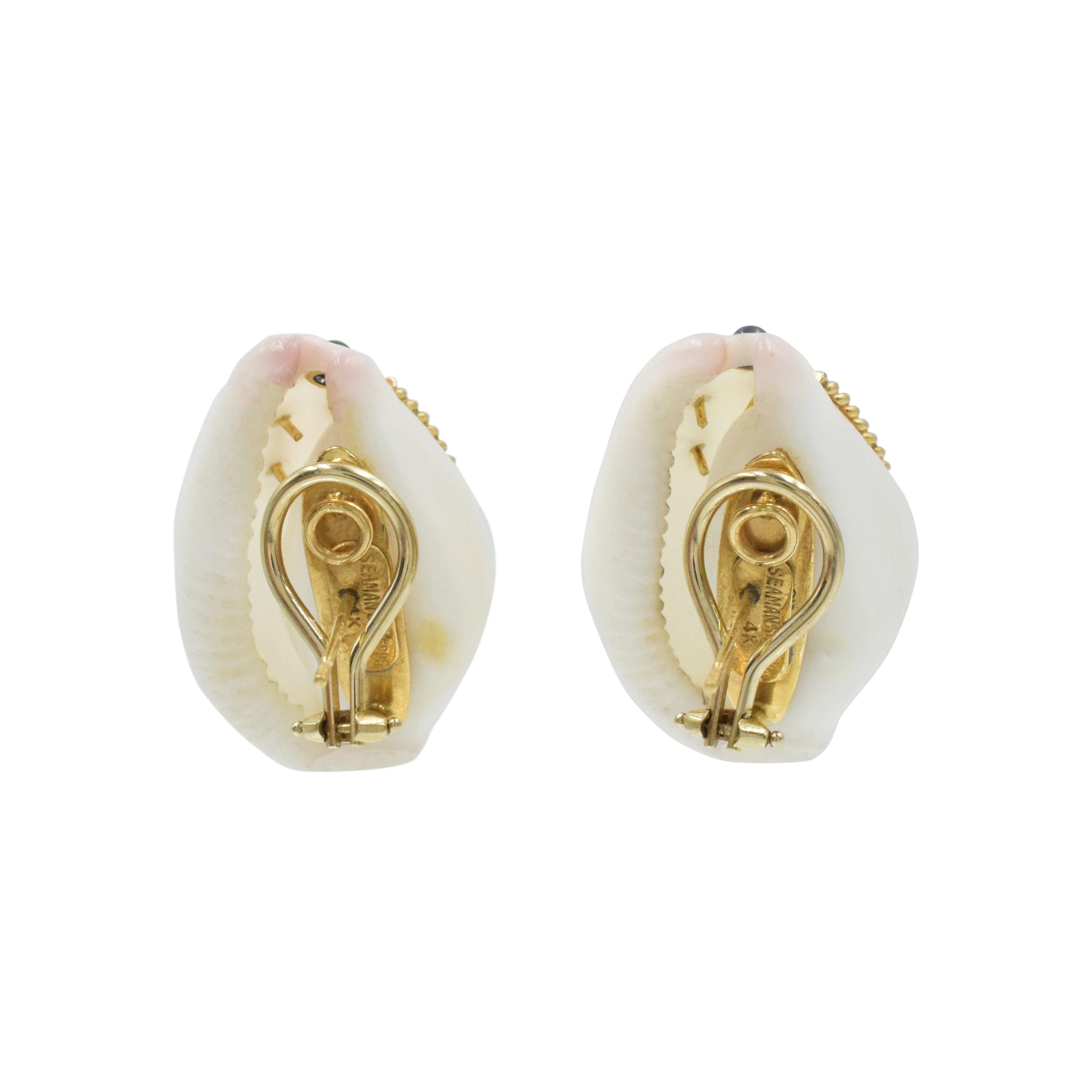 Seaman Schepps Sapphires & Emerald Seashell Earrings In 14k Gold