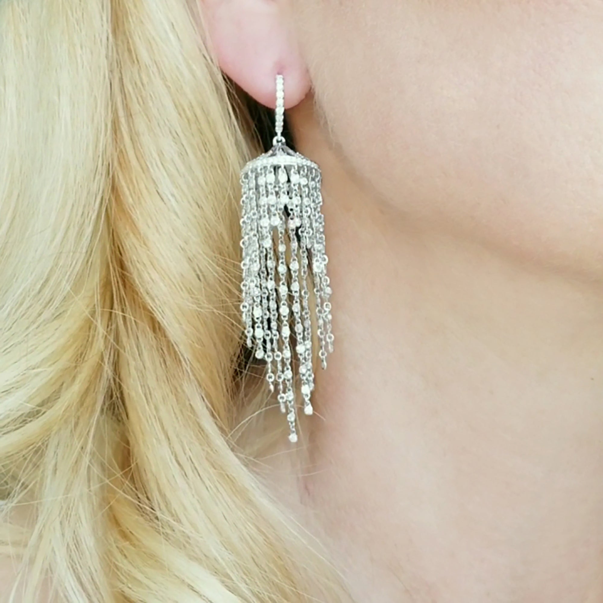 5.00ct Diamond Chandelier Earrings In 14k White Gold