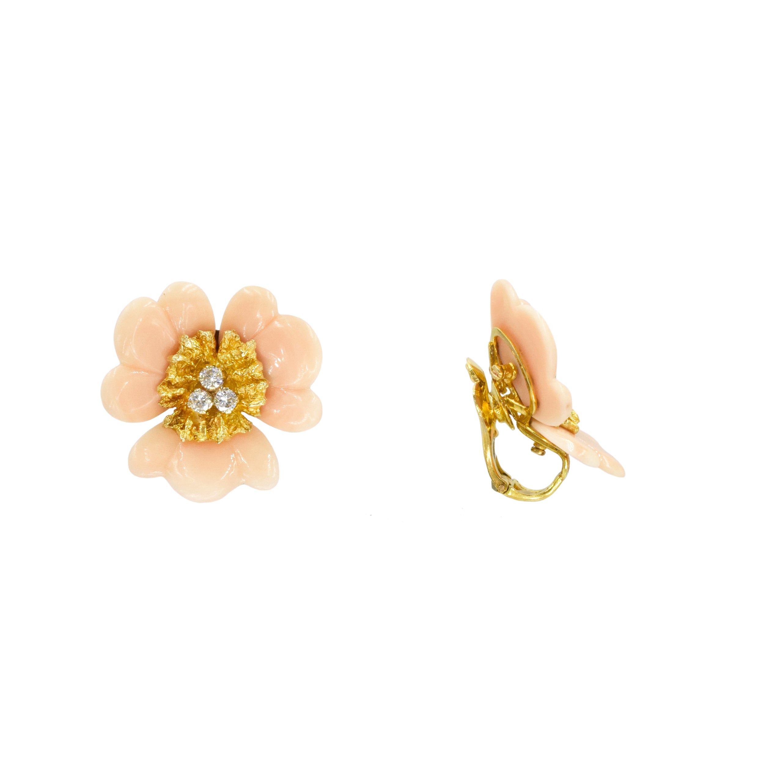 Diamond & Angel Skin Coral Flower Blossoms Earrings
