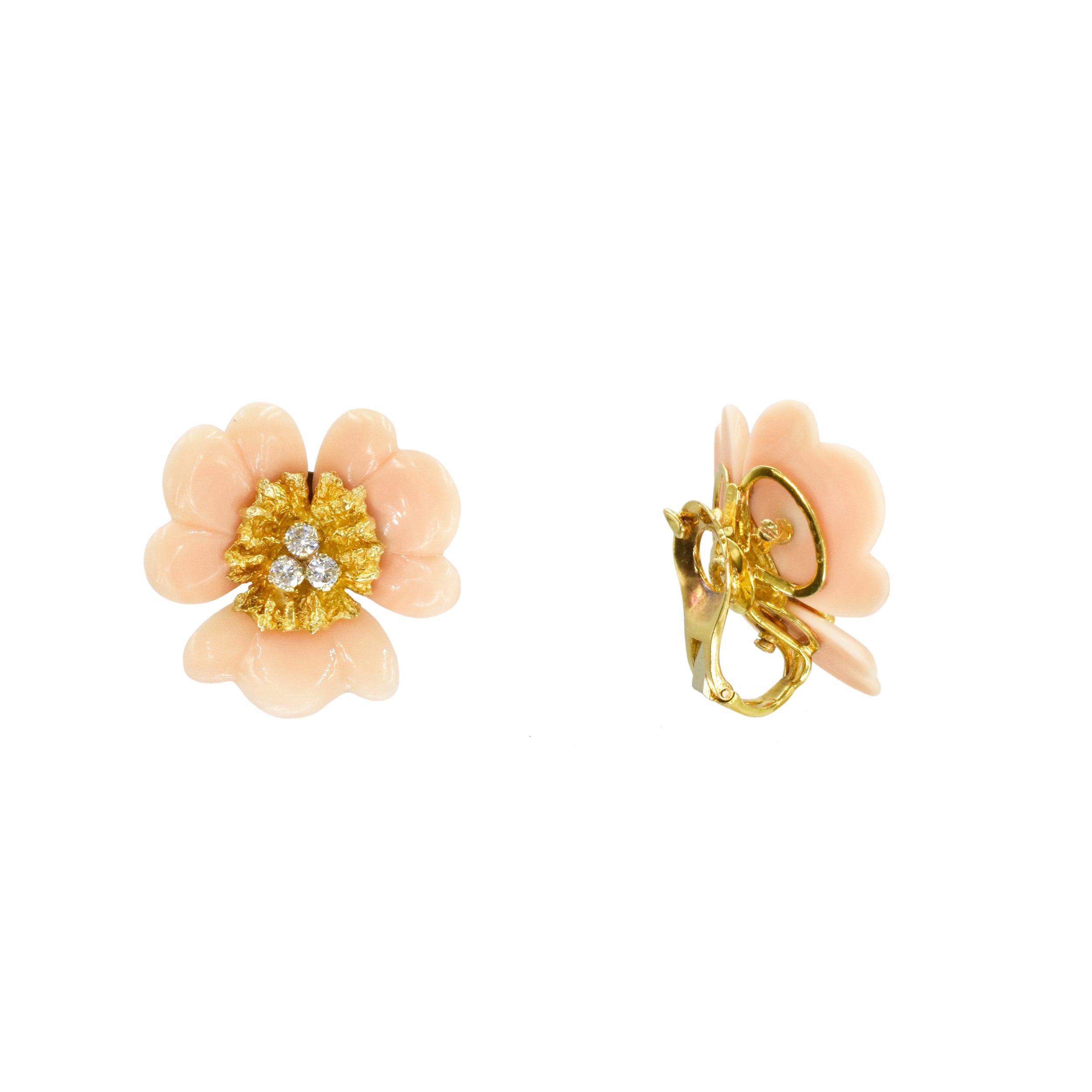 Diamond & Angel Skin Coral Flower Blossoms Earrings