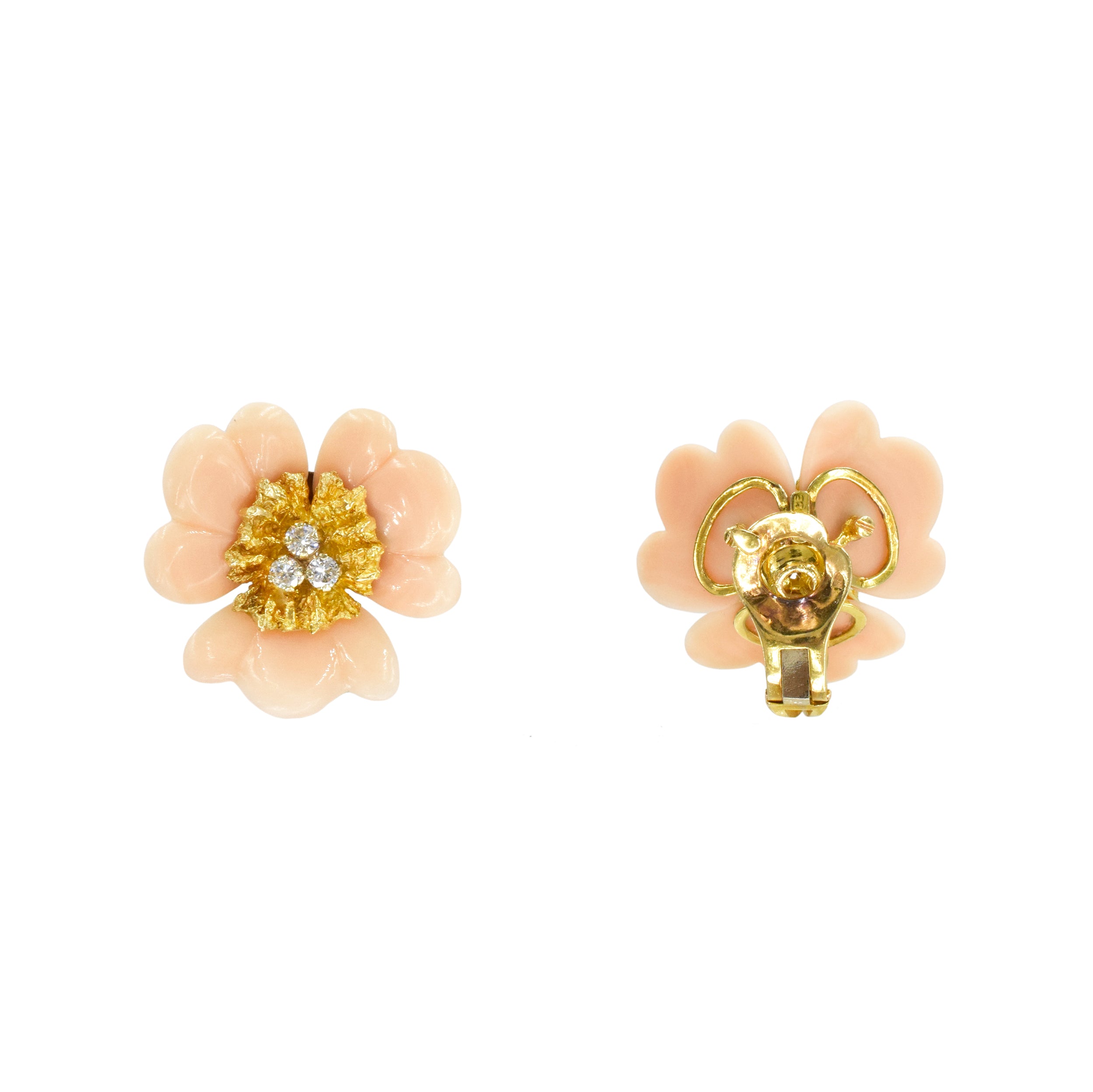 Diamond & Angel Skin Coral Flower Blossoms Earrings