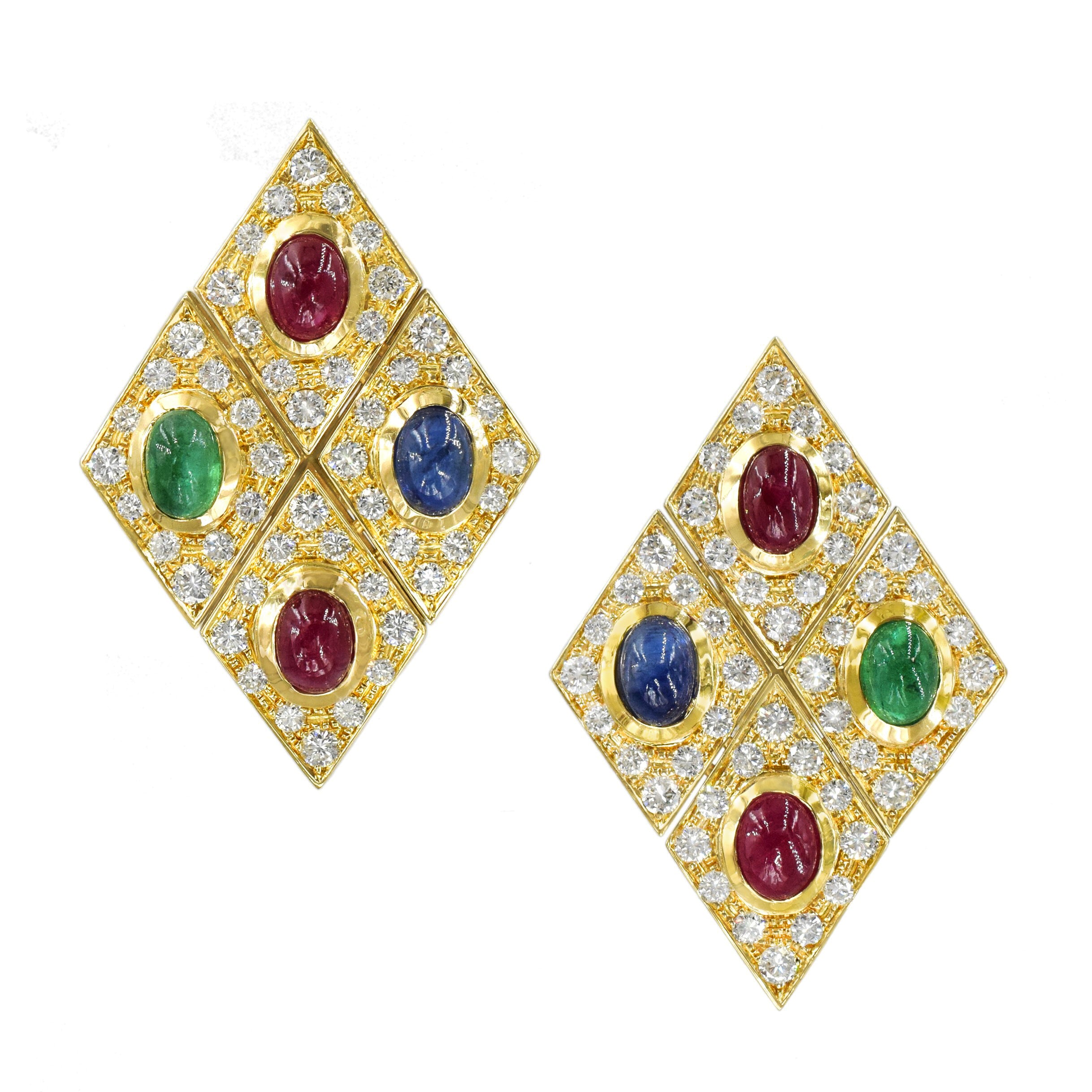 14ct Diamond, Rubies, Sapphires & Emeralds Earrings