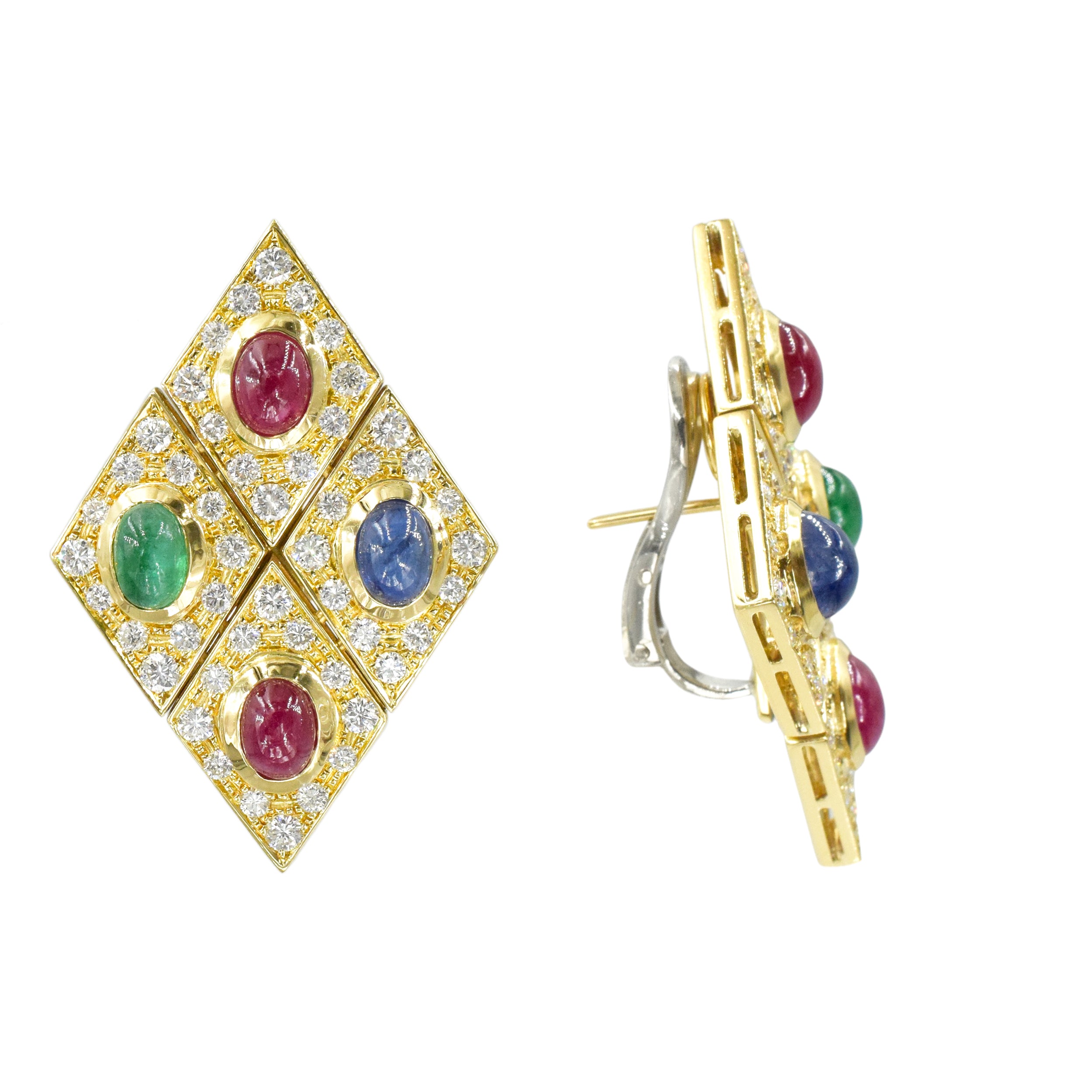 14ct Diamond, Rubies, Sapphires & Emeralds Earrings