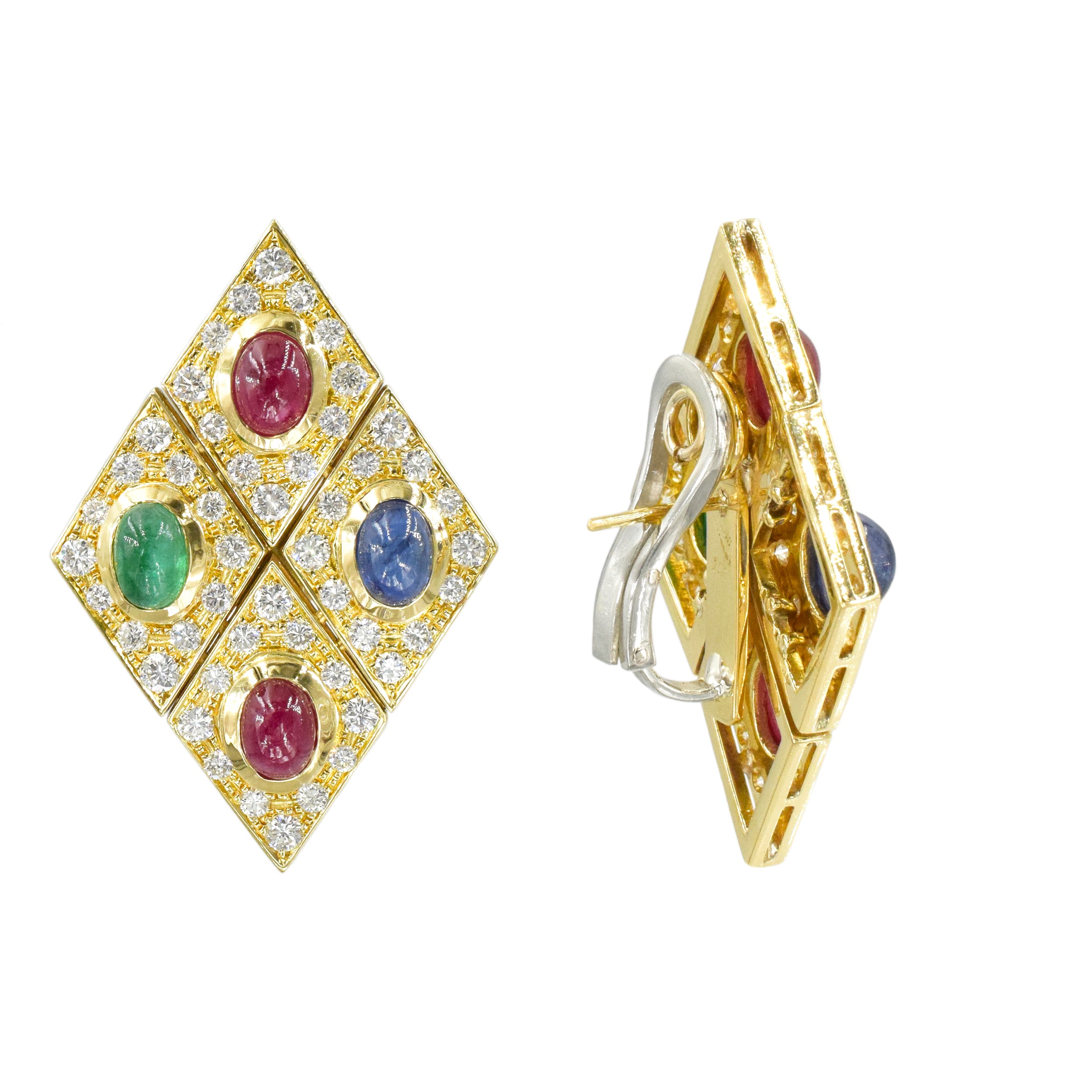 14ct Diamond, Rubies, Sapphires & Emeralds Earrings
