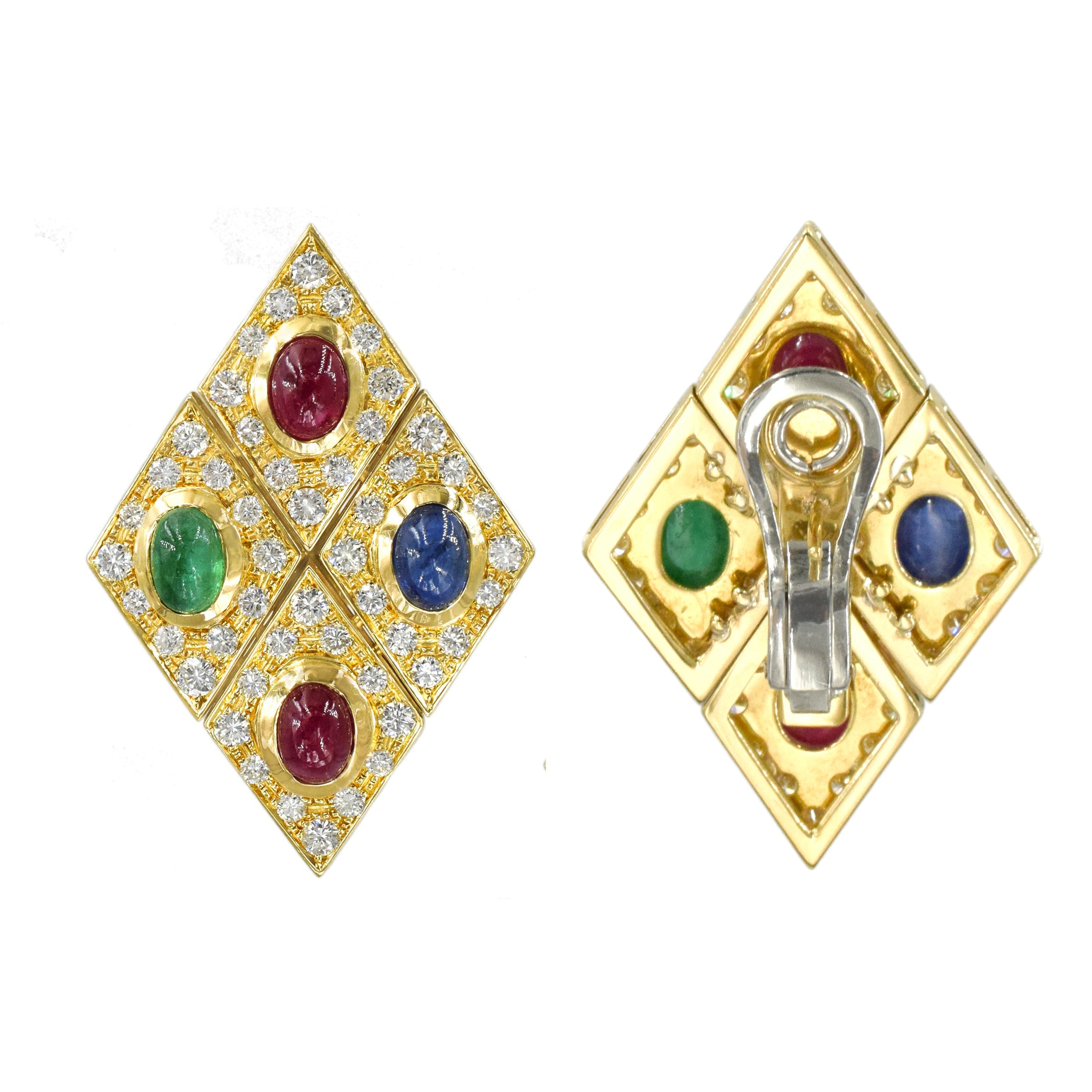 14ct Diamond, Rubies, Sapphires & Emeralds Earrings