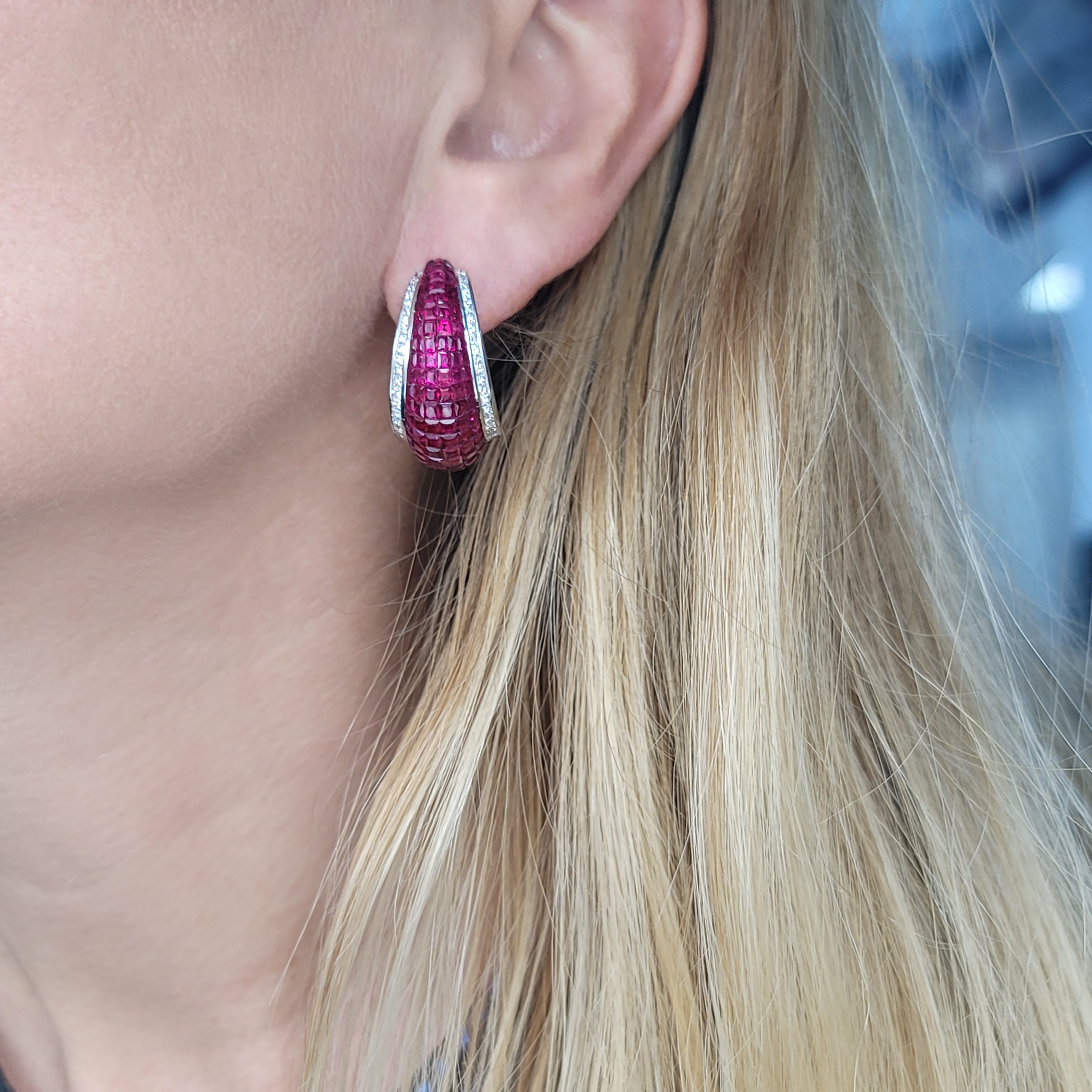 Ruby & Diamond Invisibly Set Inside Out Hoops