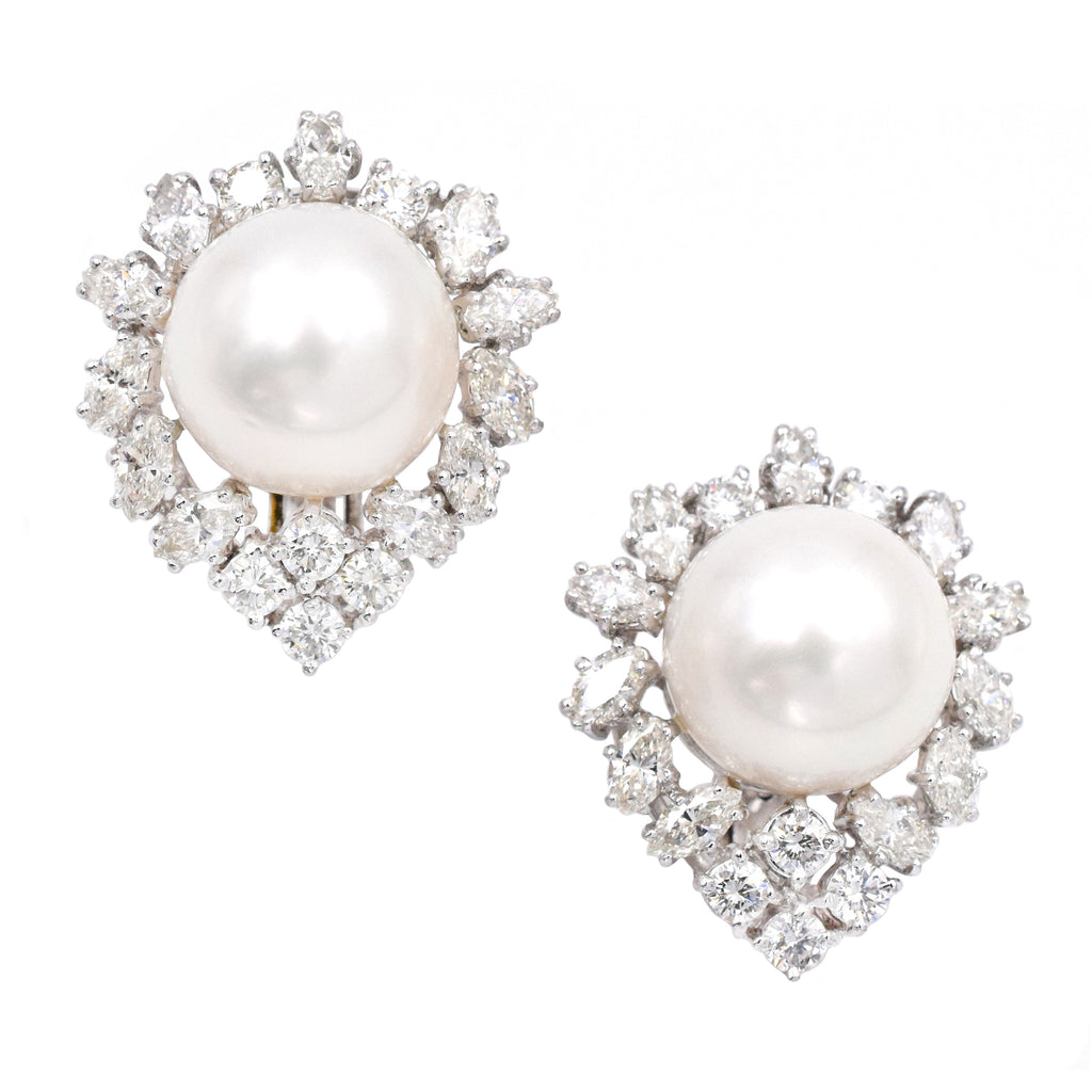 14.5mm South Sea Pearl & Diamond Earrings Nally Jewels