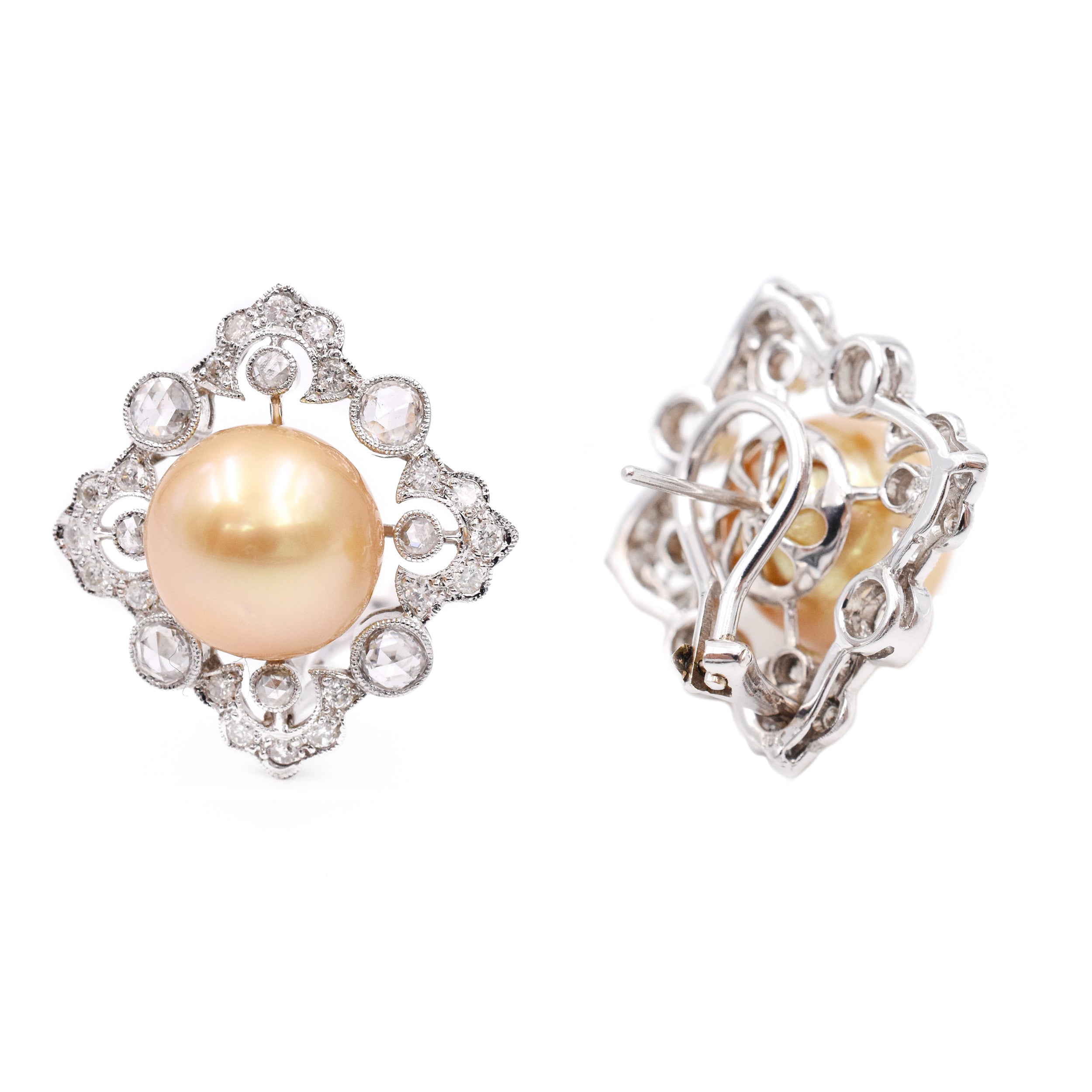 1970's Golden South Sea Pearl & Diamond Earrings