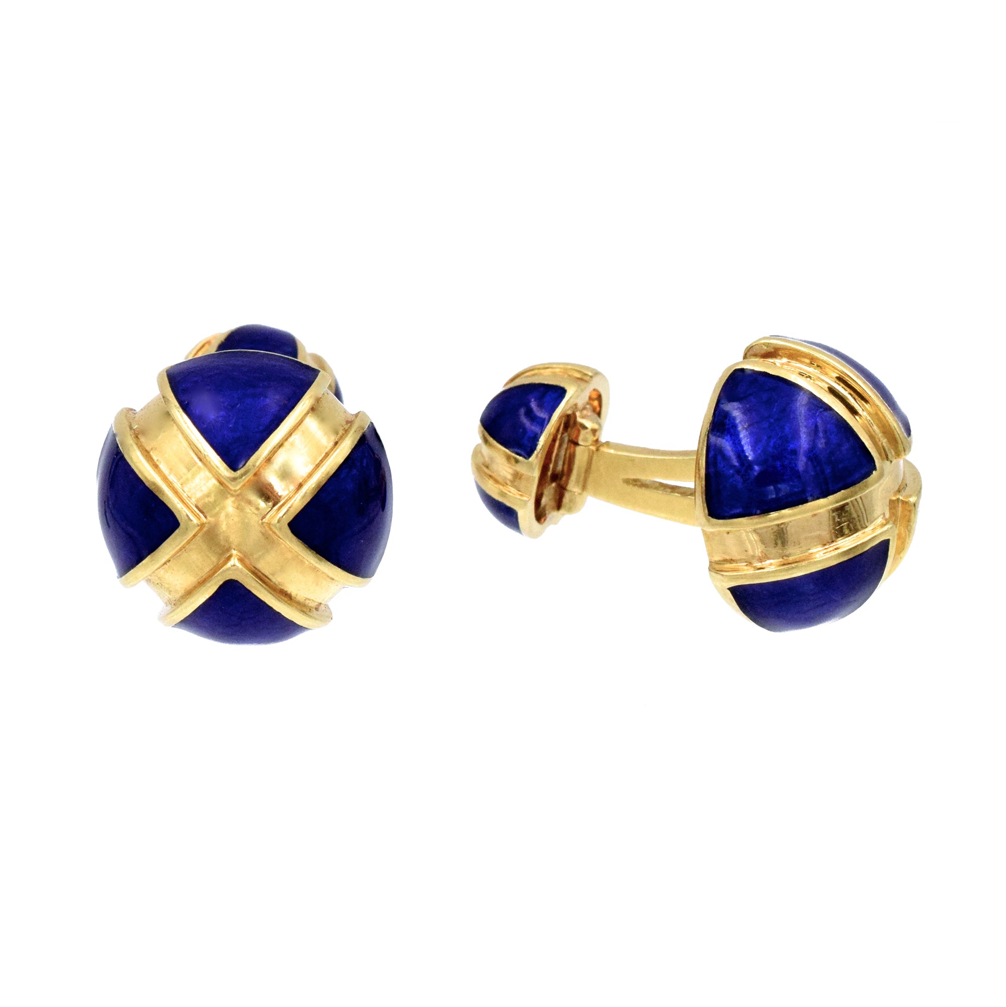 David Webb 18k Yellow Gold & Blue Enamel Cufflinks