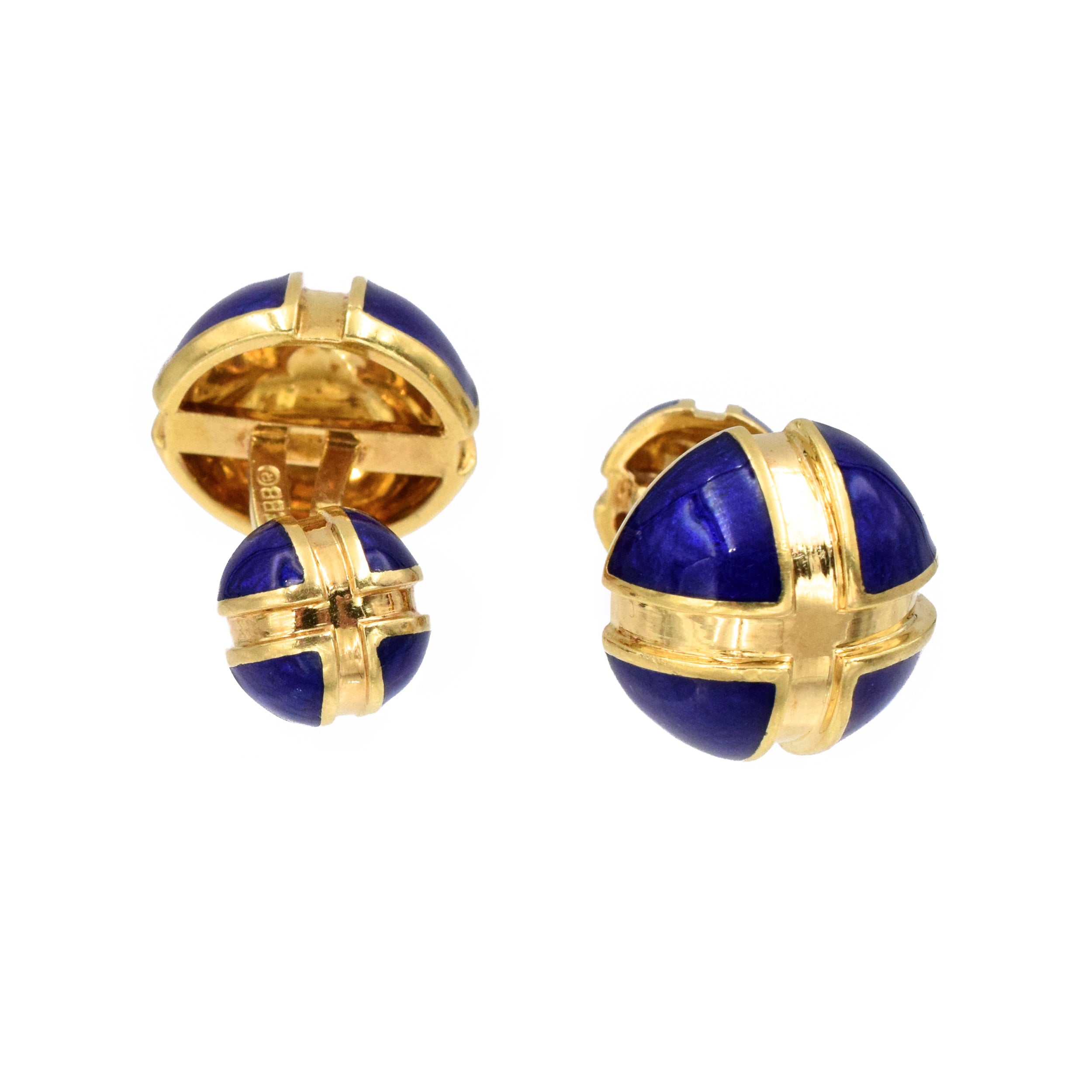 David Webb 18k Yellow Gold & Blue Enamel Cufflinks
