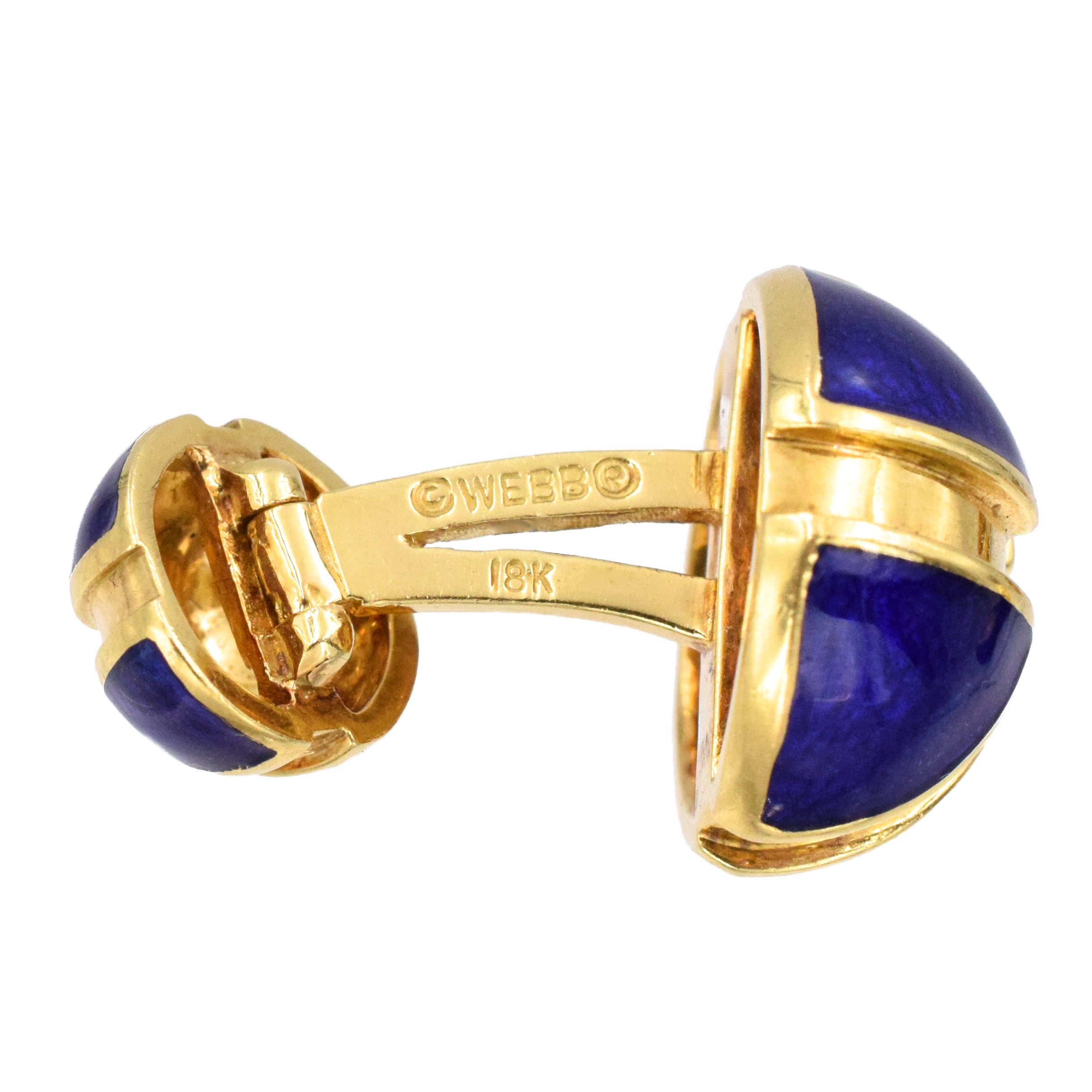 David Webb 18k Yellow Gold & Blue Enamel Cufflinks