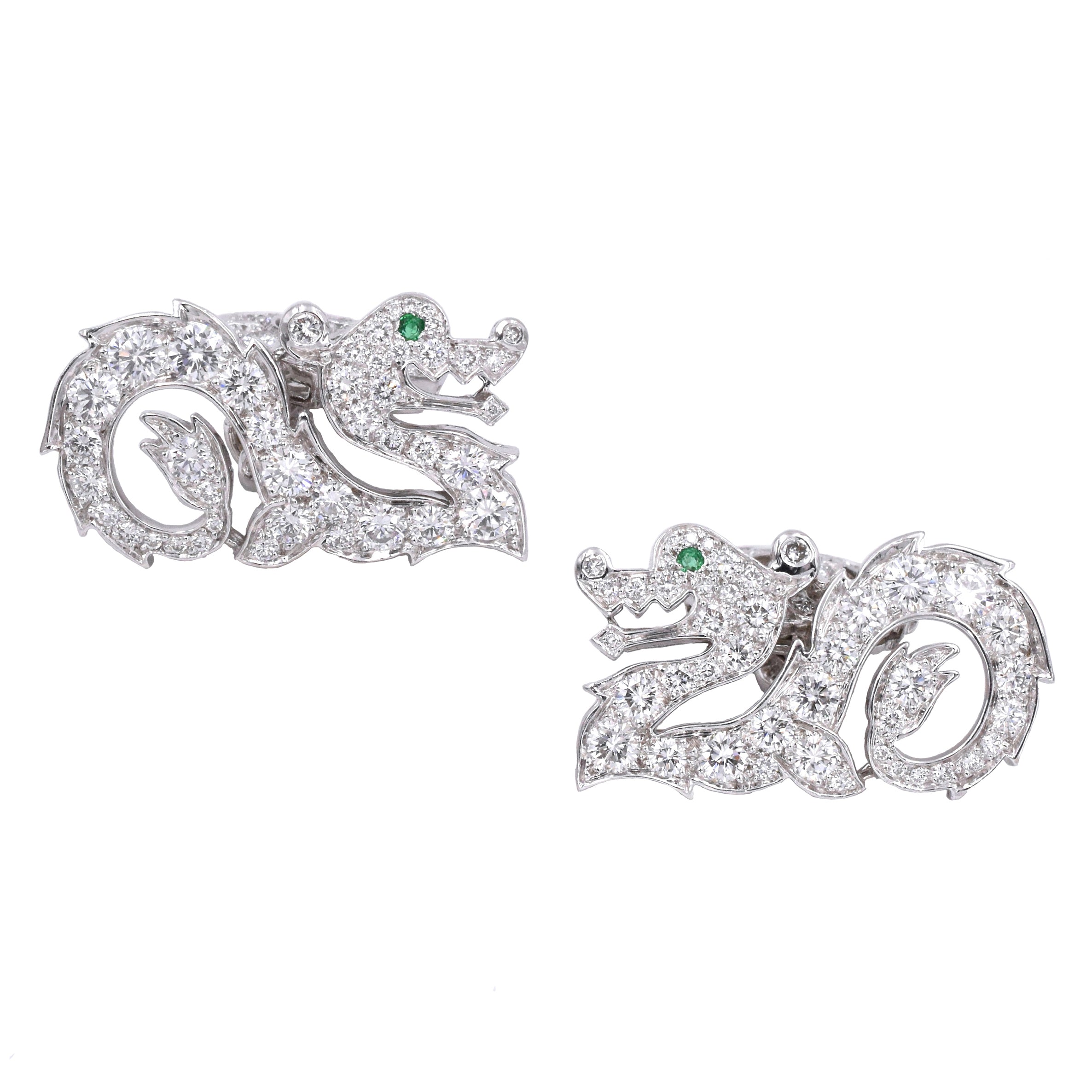 Cartier 2001 Diamond Dragon Cufflinks In 18k White Gold