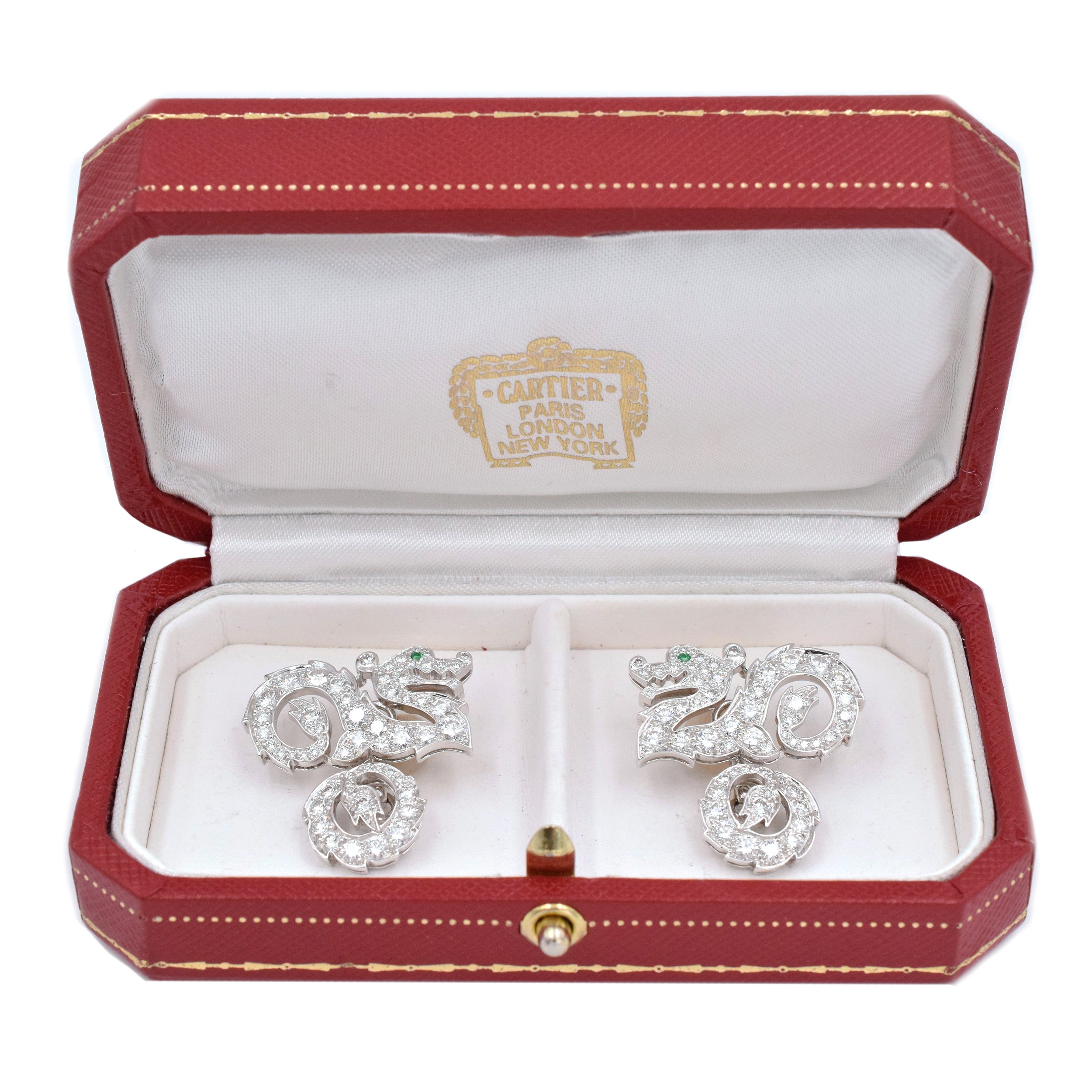 Cartier 2001 Diamond Dragon Cufflinks In 18k White Gold